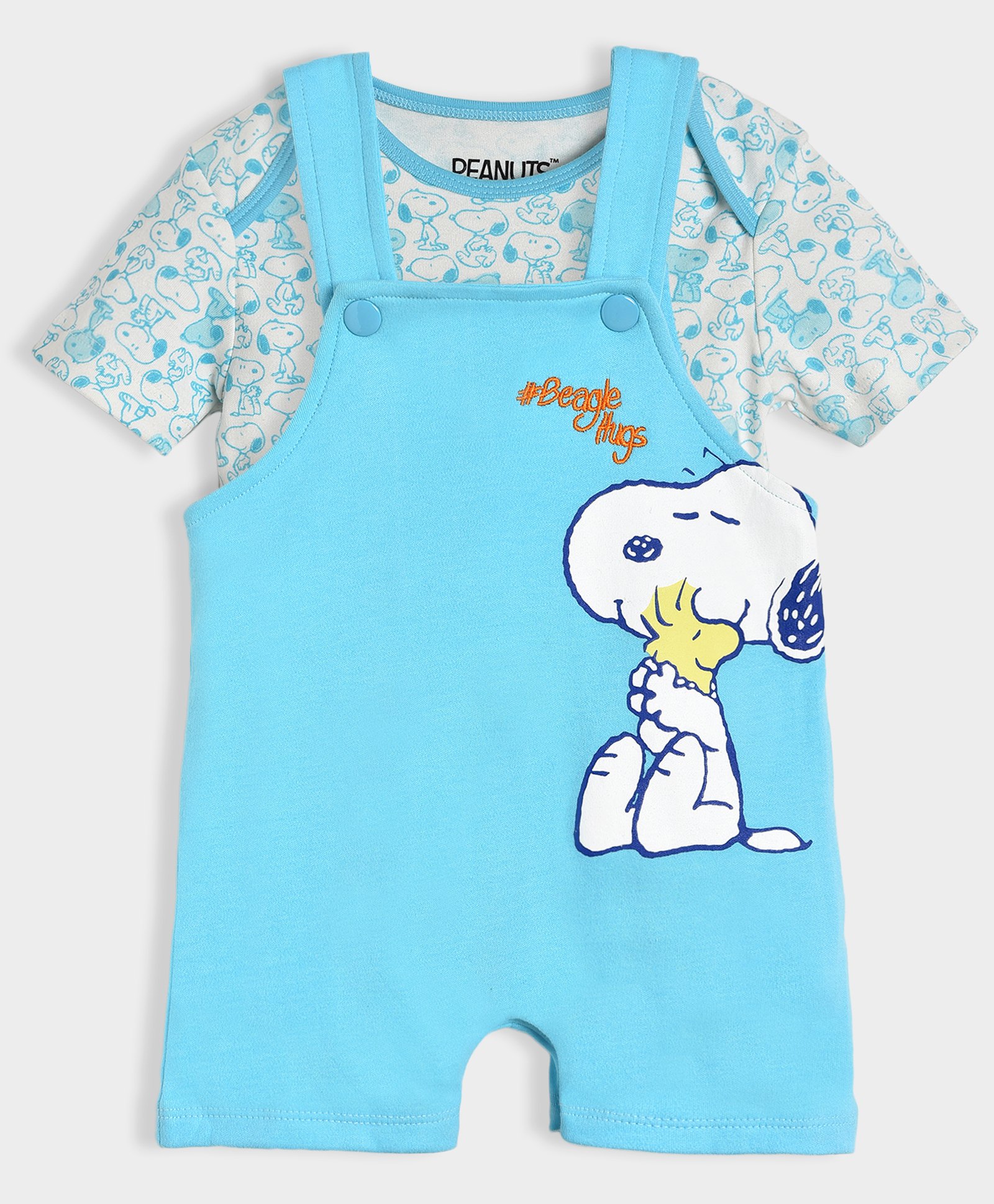 Mi Arcus Peanuts Featuring Snoopy Printed Dungaree With Half Sleeves Tee - Blue-picture-20