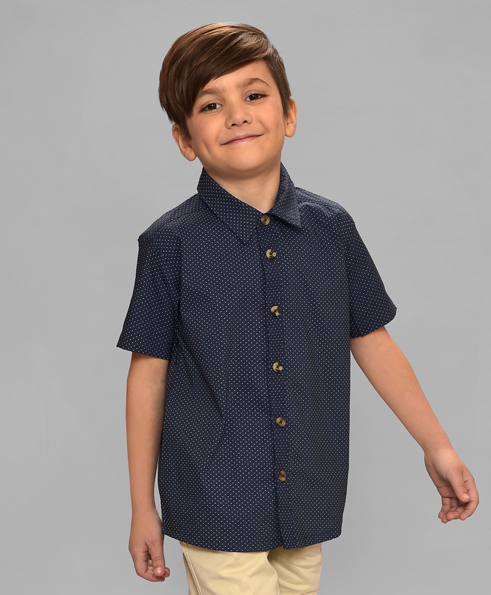 Mi Arcus  Half Sleeves Polka Dots Printed Shirt - Navy Blue-image-49