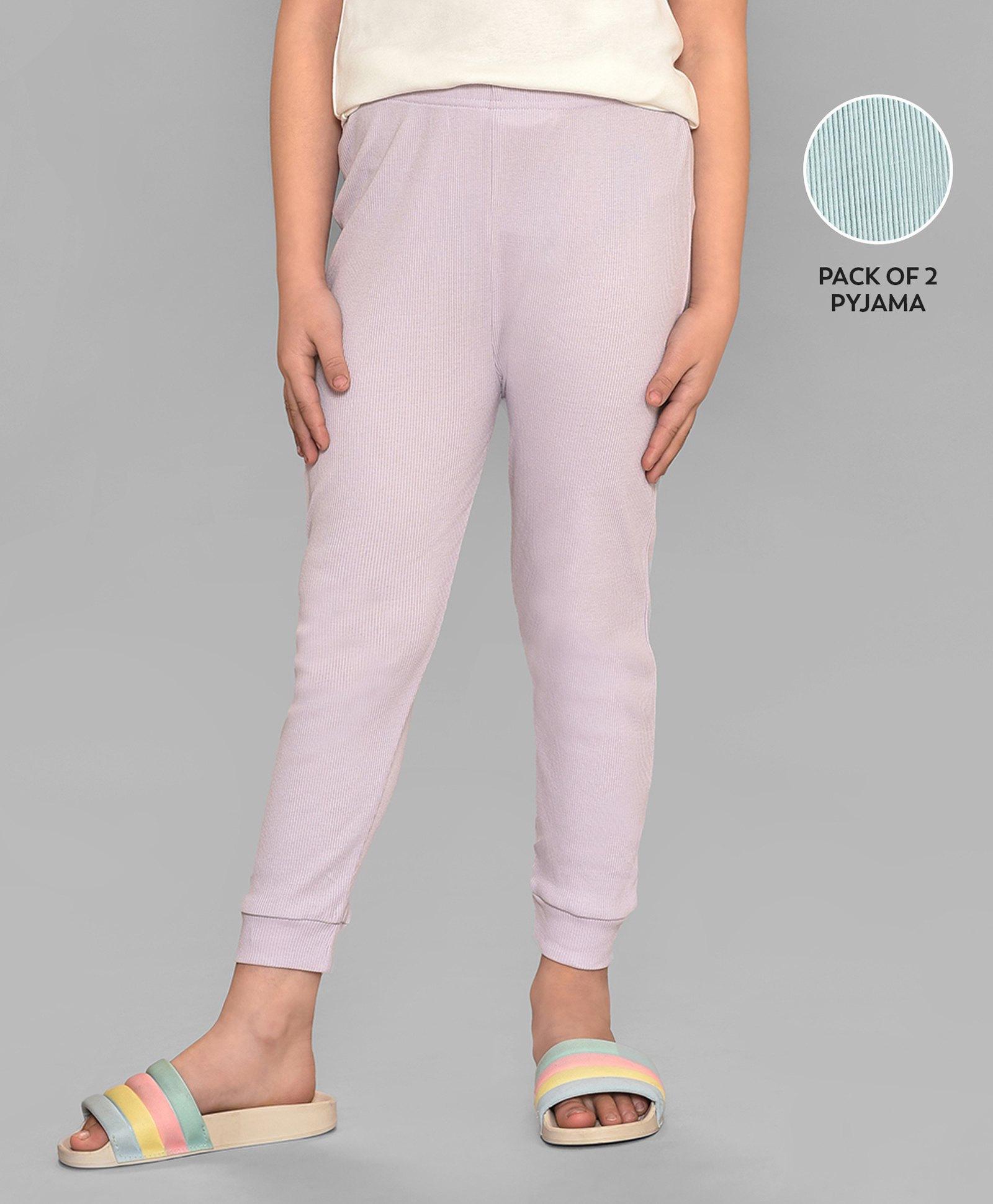 Mi Arcus 100% Cotton Pack Of 2 Ribbed Pajamas - Lavender & Green-picture-28