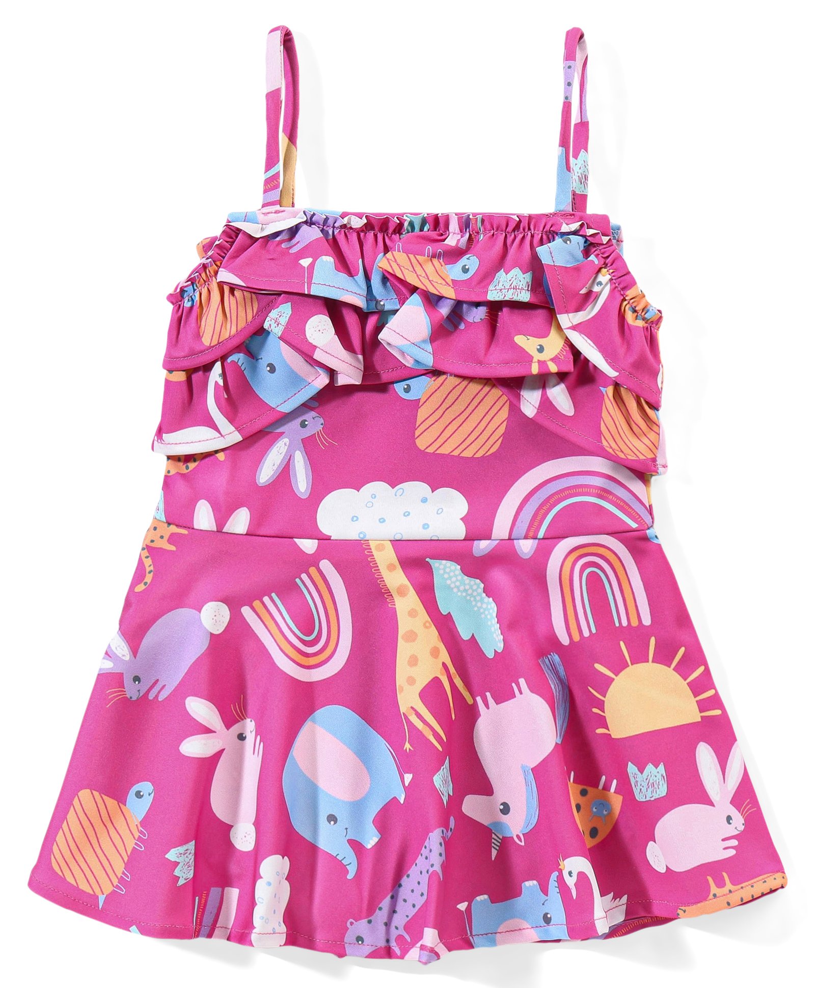 Babyhug Sleeveless Cross Back Animals Printed Frock Style Swimsuit - Purple-image-40