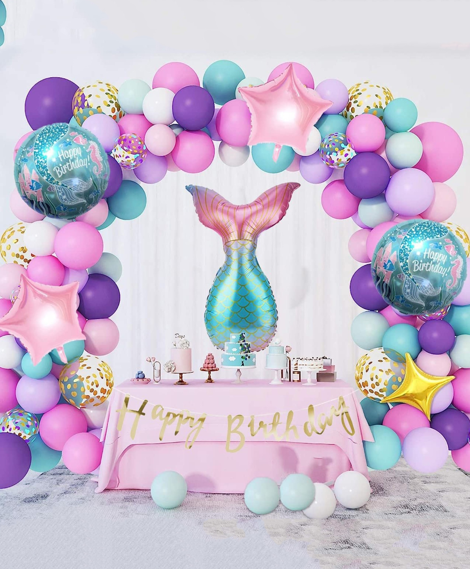 Puchku Giant Mermaid Foil Balloons Decorations Set Of-63 Pcs With Happ