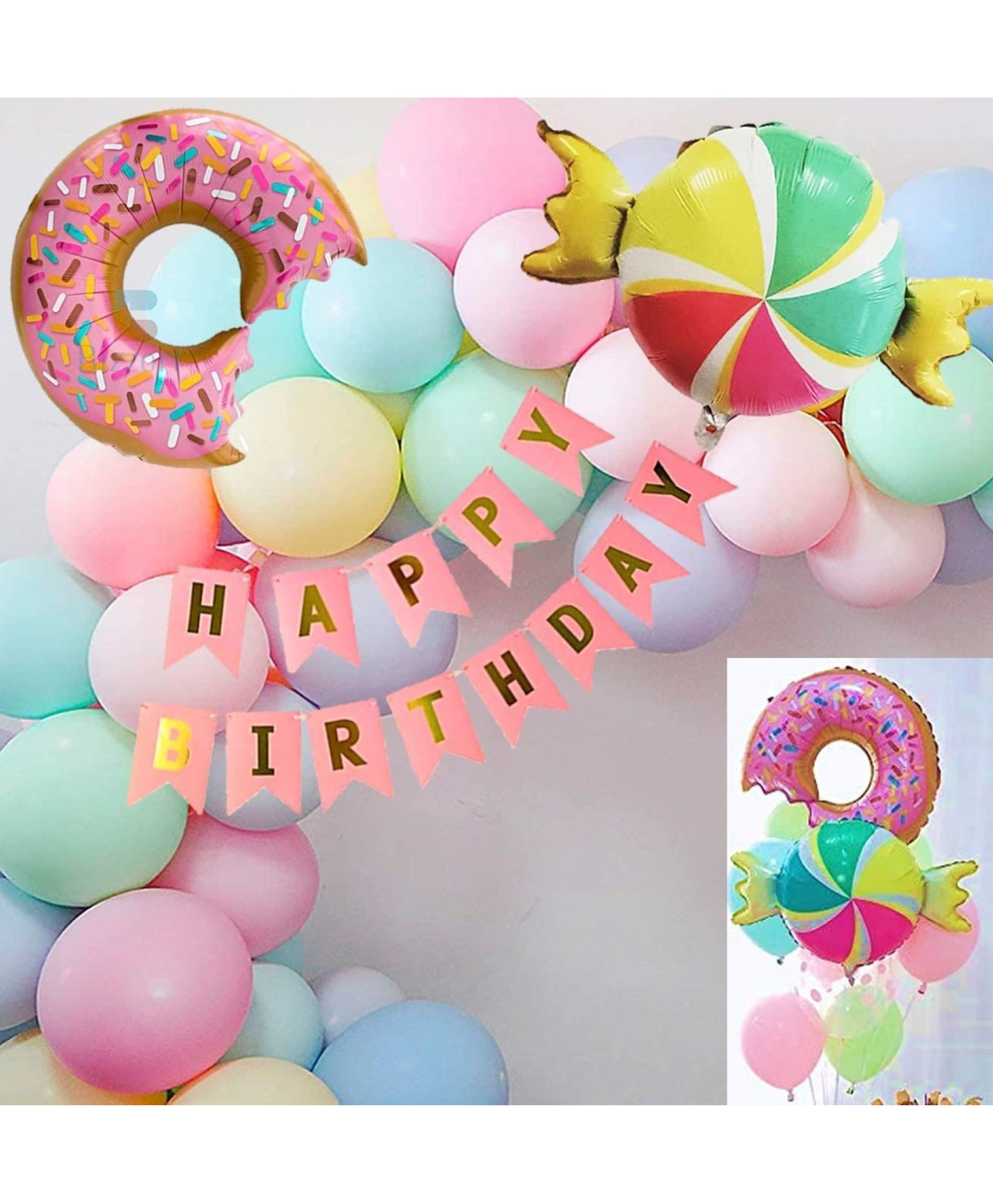 Puchku Donut Candy & Pastel Balloons Bouquet Decoration Combo Pack Of 61-image-30