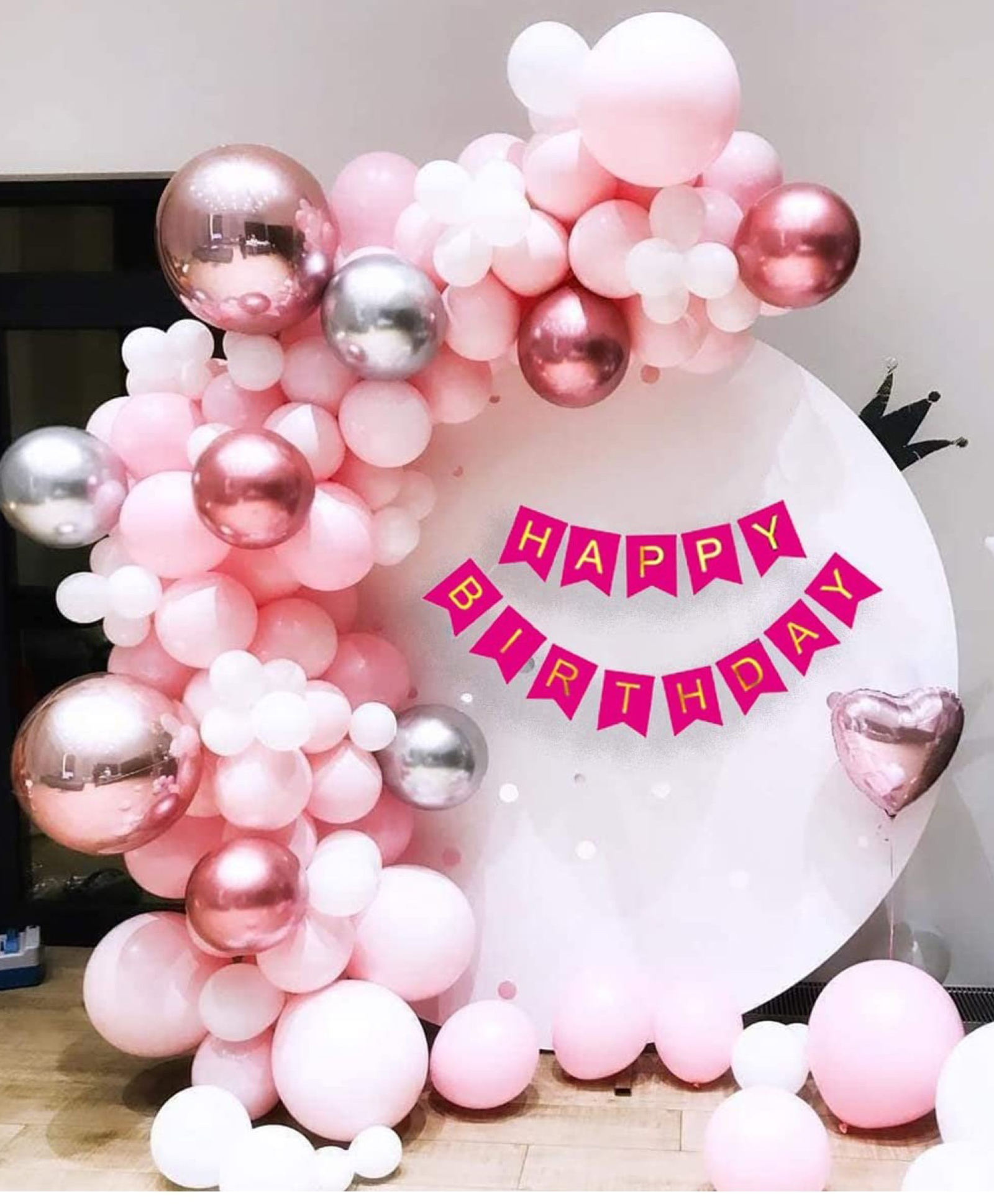 Puchku Birthday Decoration Kit 56 pc Pink White Balloon with Birthday-image-7
