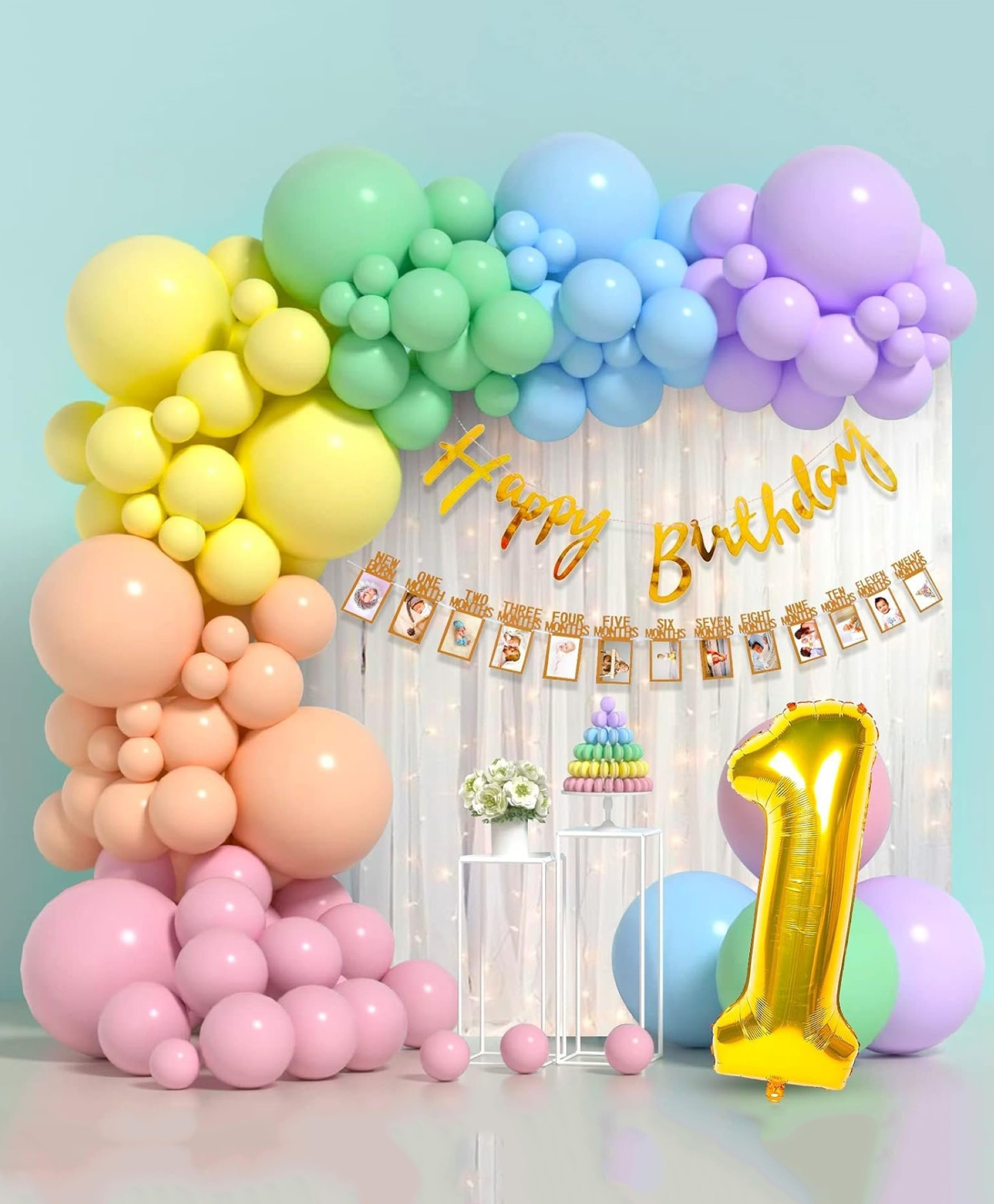 Puchku Rainbow Birthday Decoration Items - 60 Pcs First Birthday Decor-image-48