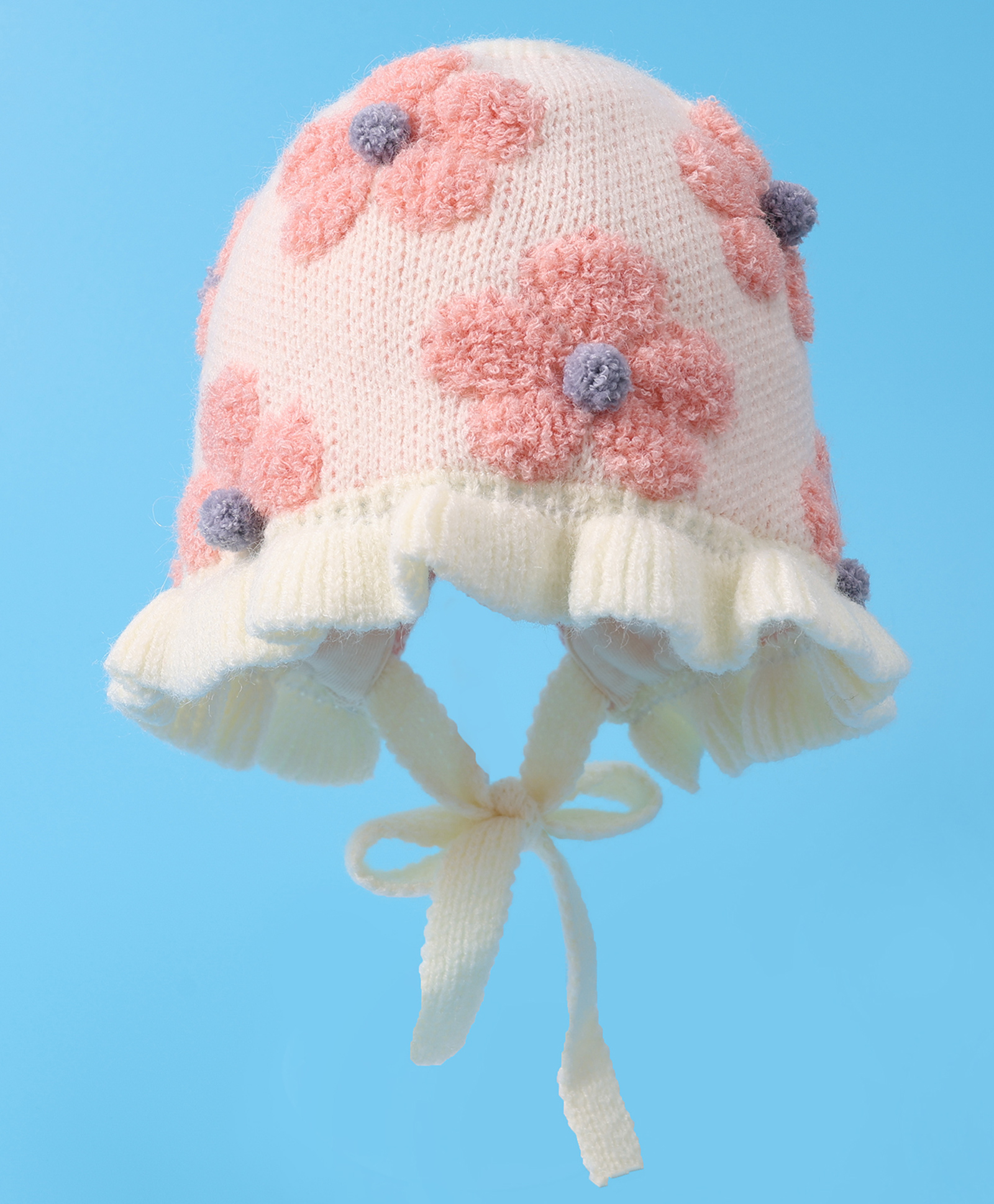 Babyhug  Floral Design Woollen Cap - White-image-42