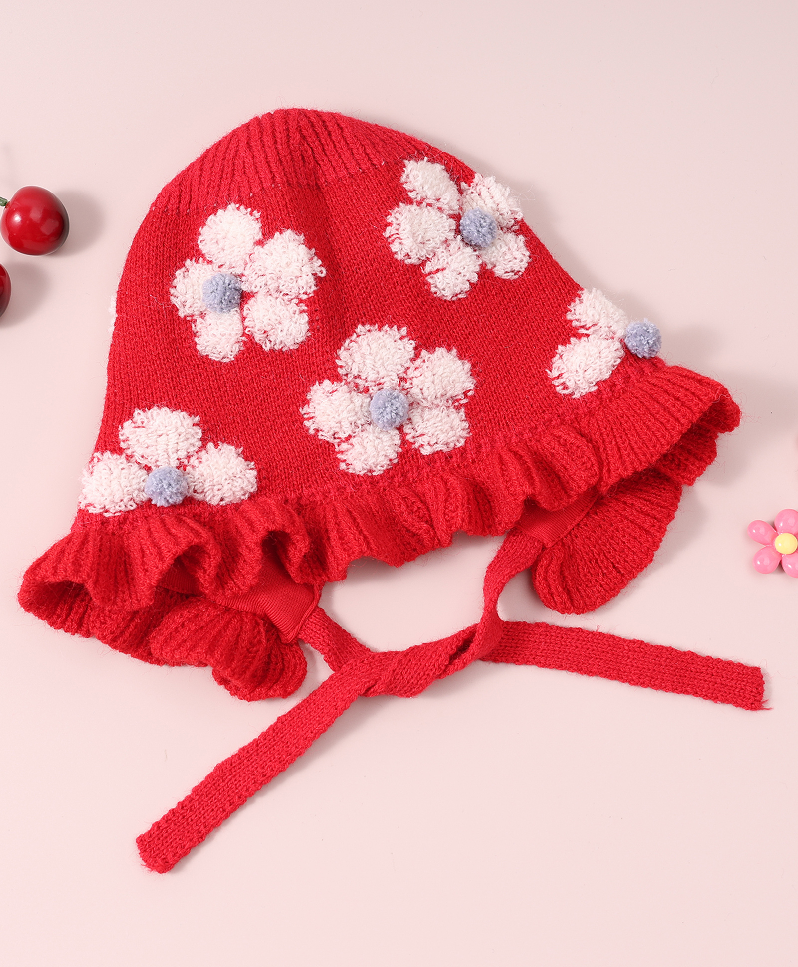 Babyhug  Floral Design Woollen Cap - Red-image-41