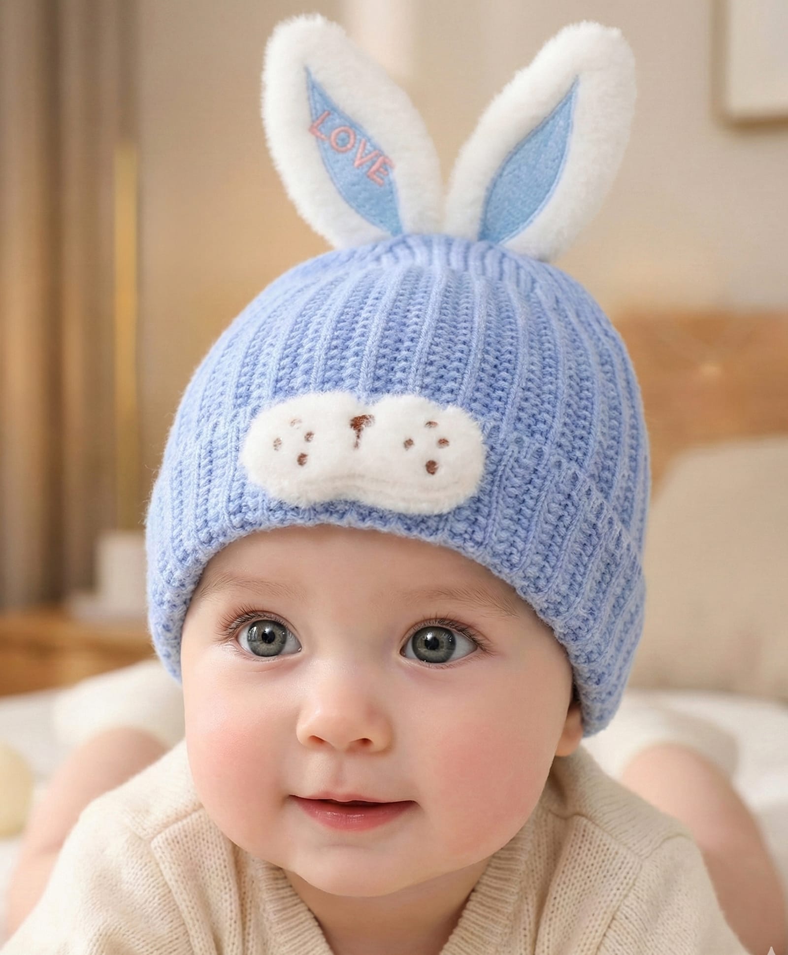 Babyhug Woollen Cap with Rabbit Ear Applique - Blue-image-47