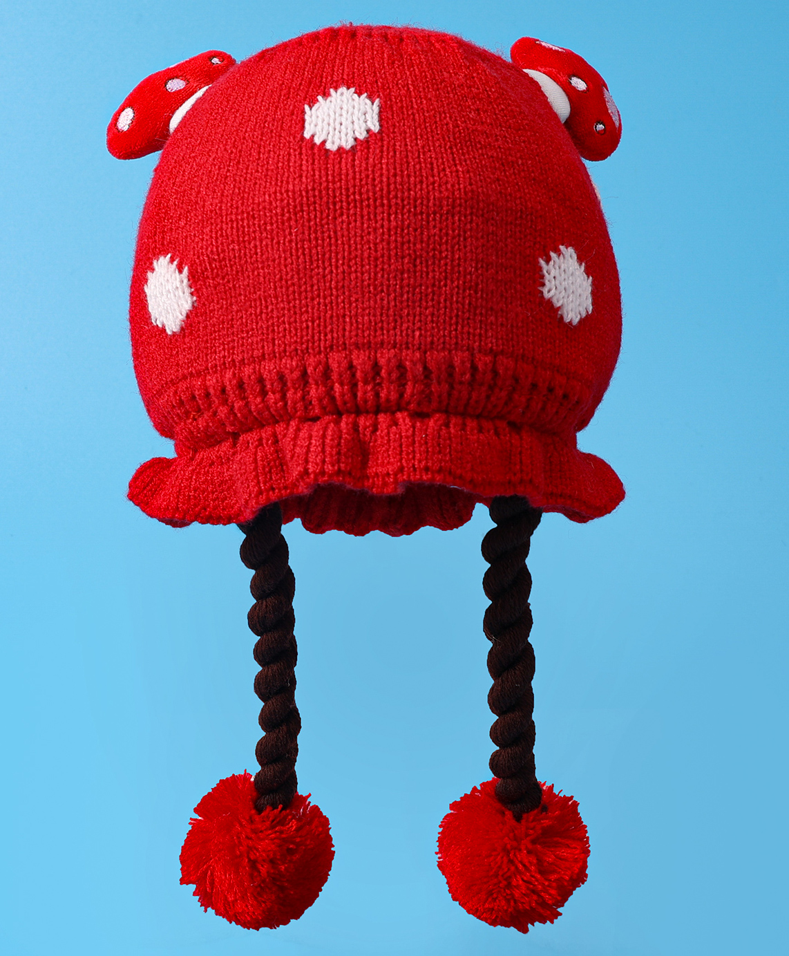 Babyhug Woollen Tie Knot Cap with Pom Pom - Red-picture-22