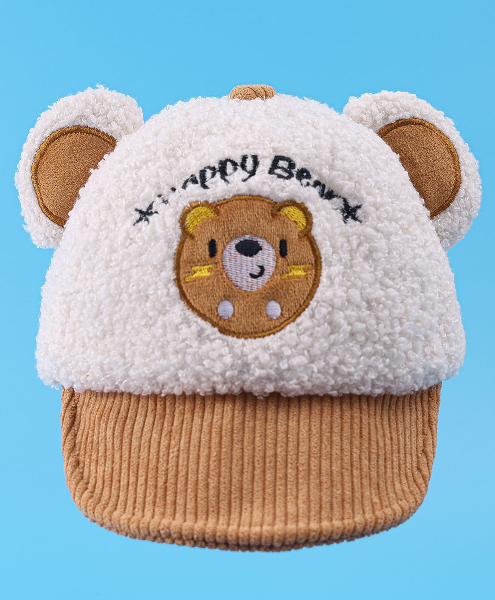 Babyhug Woollen Cap with Bear Embroidery- Brown