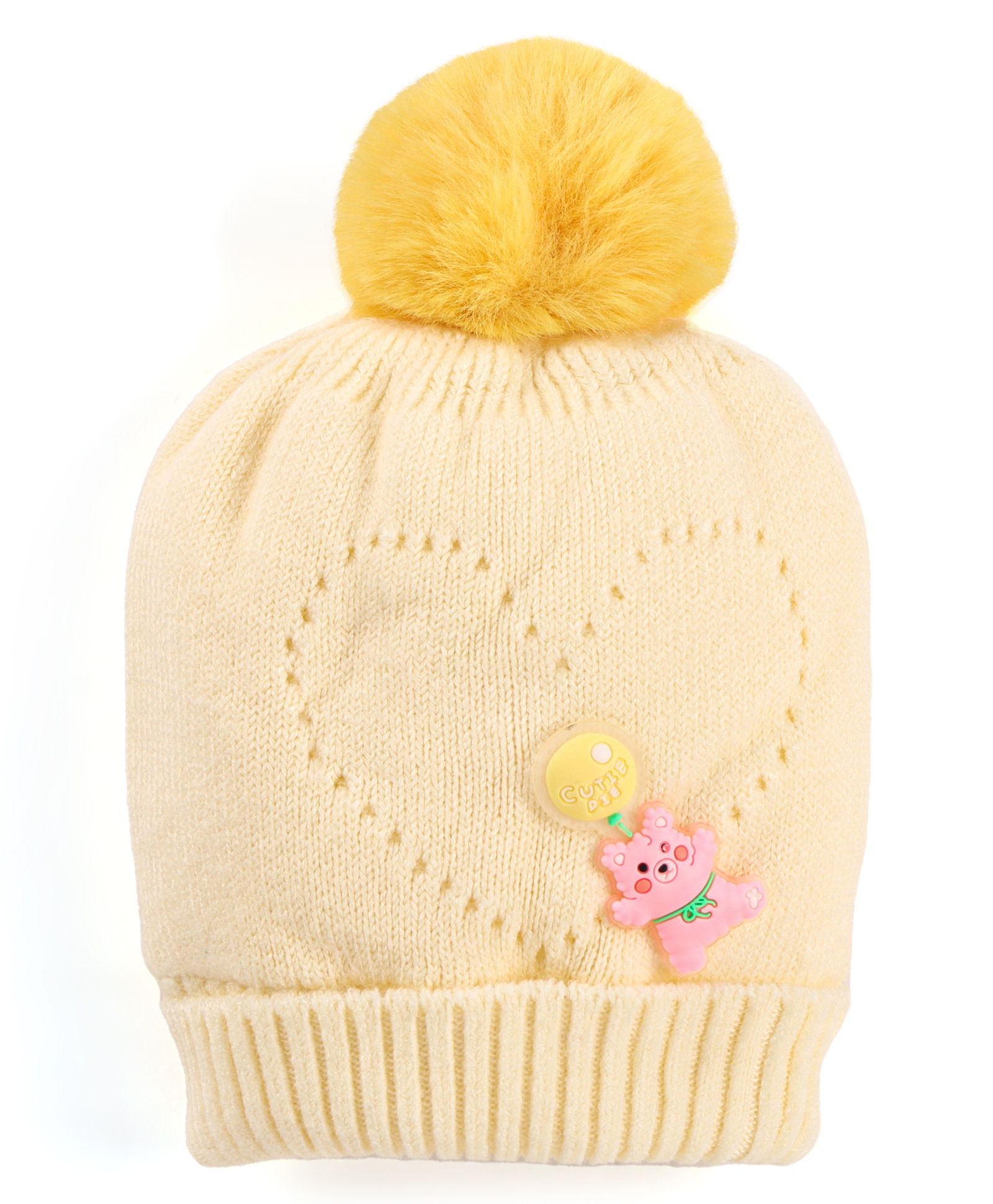 Babyhug Woolen Cap With Pom Pom & Animal Applique -  Yellow-image-49