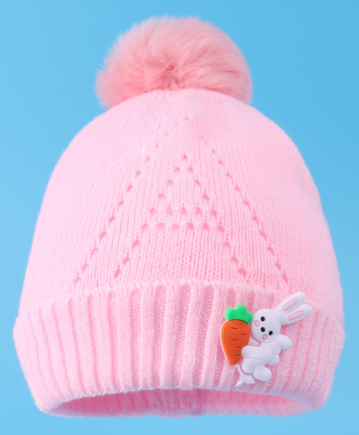 Babyhug Woolen Cap With Pom Pom & Animal Applique - Light Pink-image-42