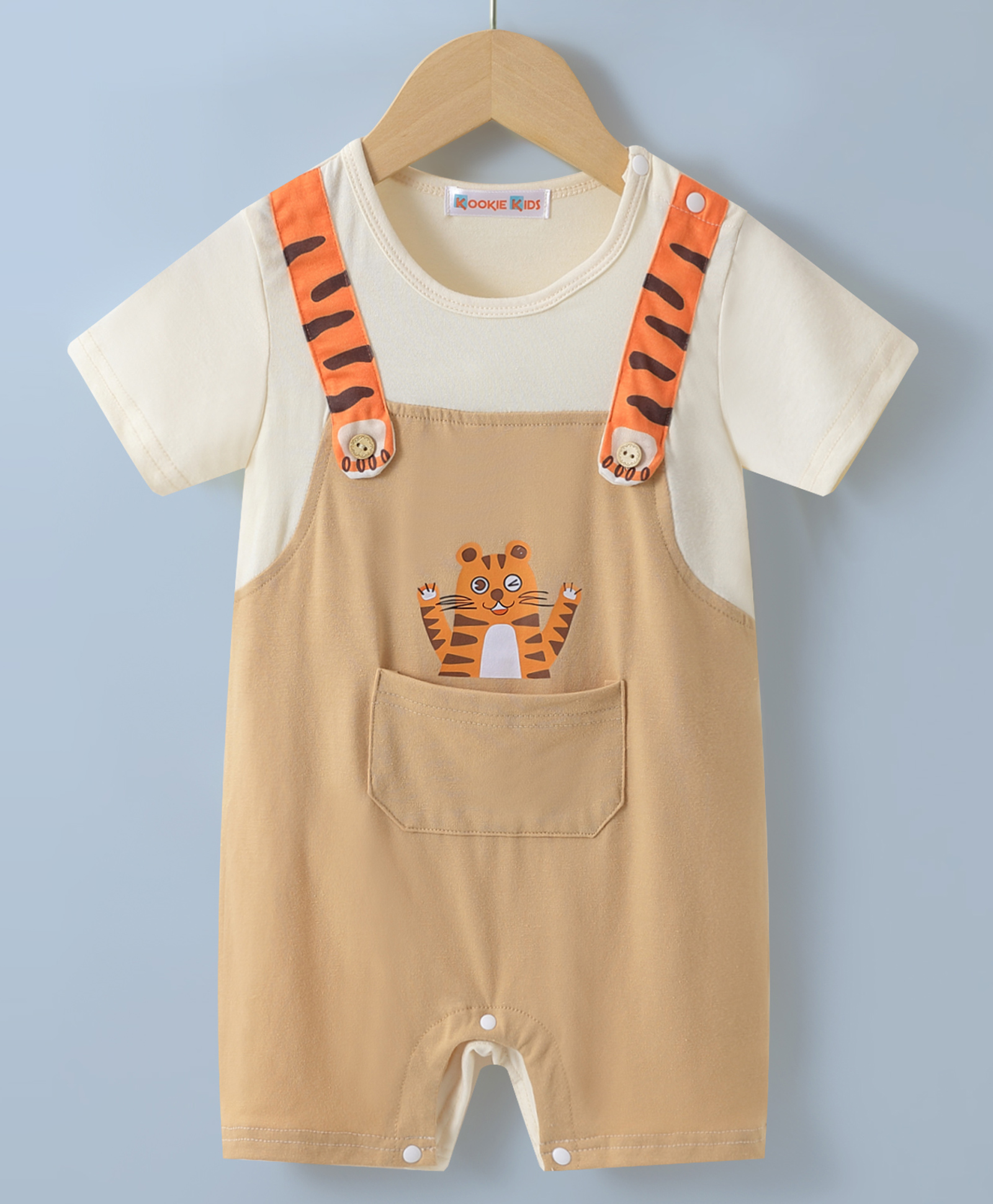 Kookie Kids Half Sleeves Romper Tiger Print - Brown-image-15