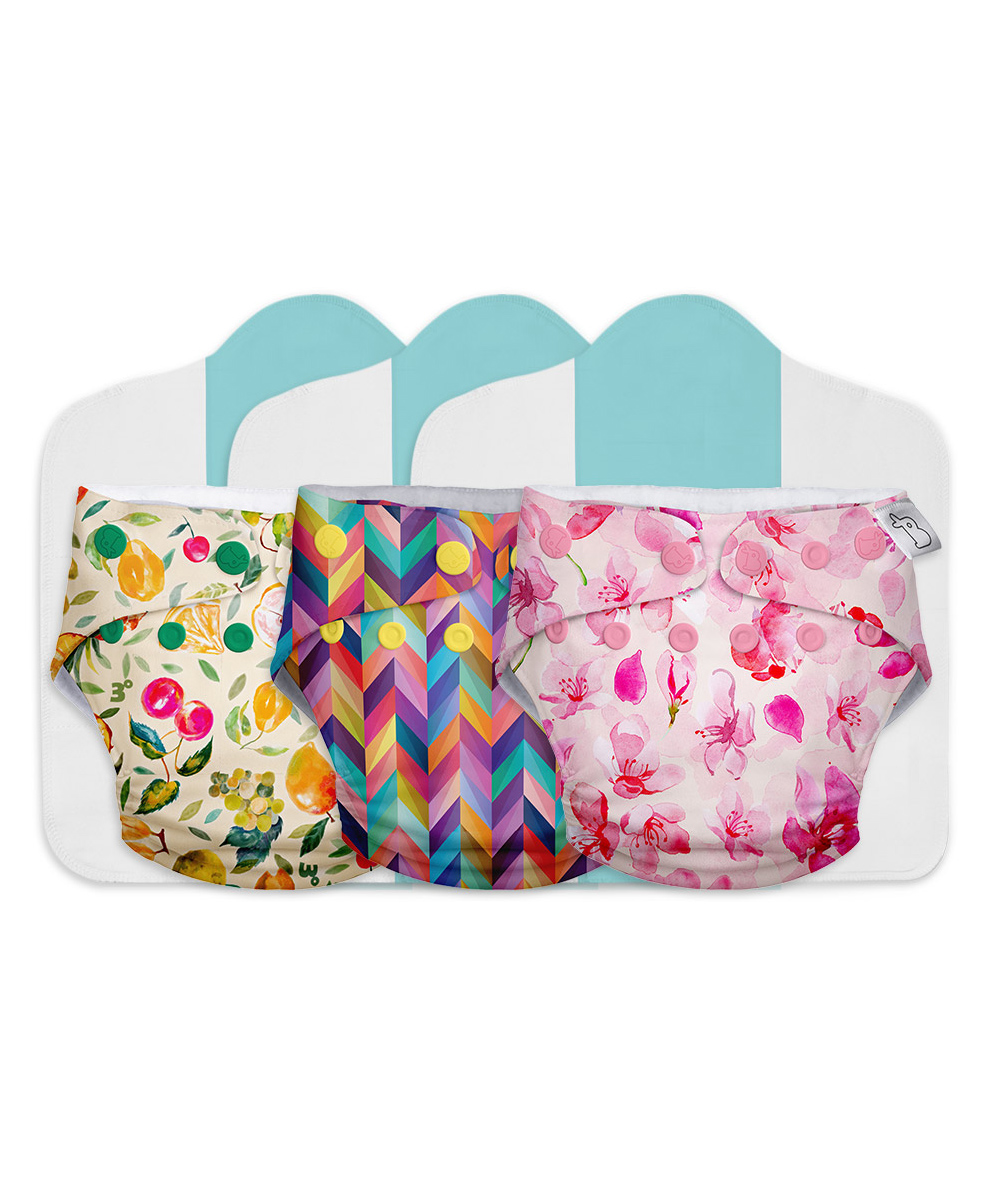 SuperBottoms Cloth Diapers Combo Pack of 3 Freesize With 3 organic cottoninsert pads (Colour May Vary)