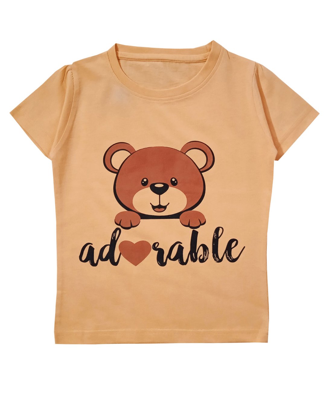 Snowflakes Half Sleeves Teddy Bear  Printed Tee - Peach-image-8