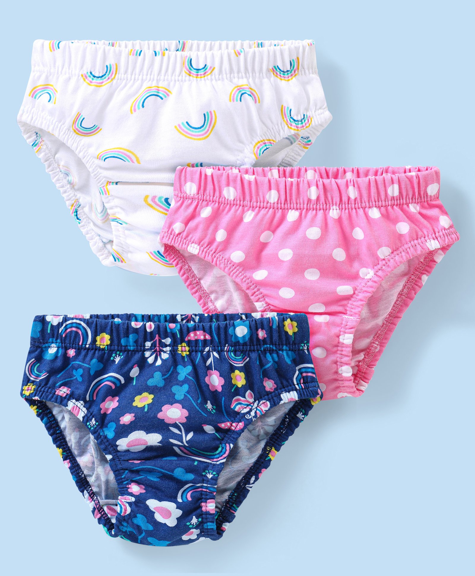 Babyhug 100% Cotton Panties With Floral & Polka Dots Print Pack Of 3 - White Pink & Navy Blue-image-26