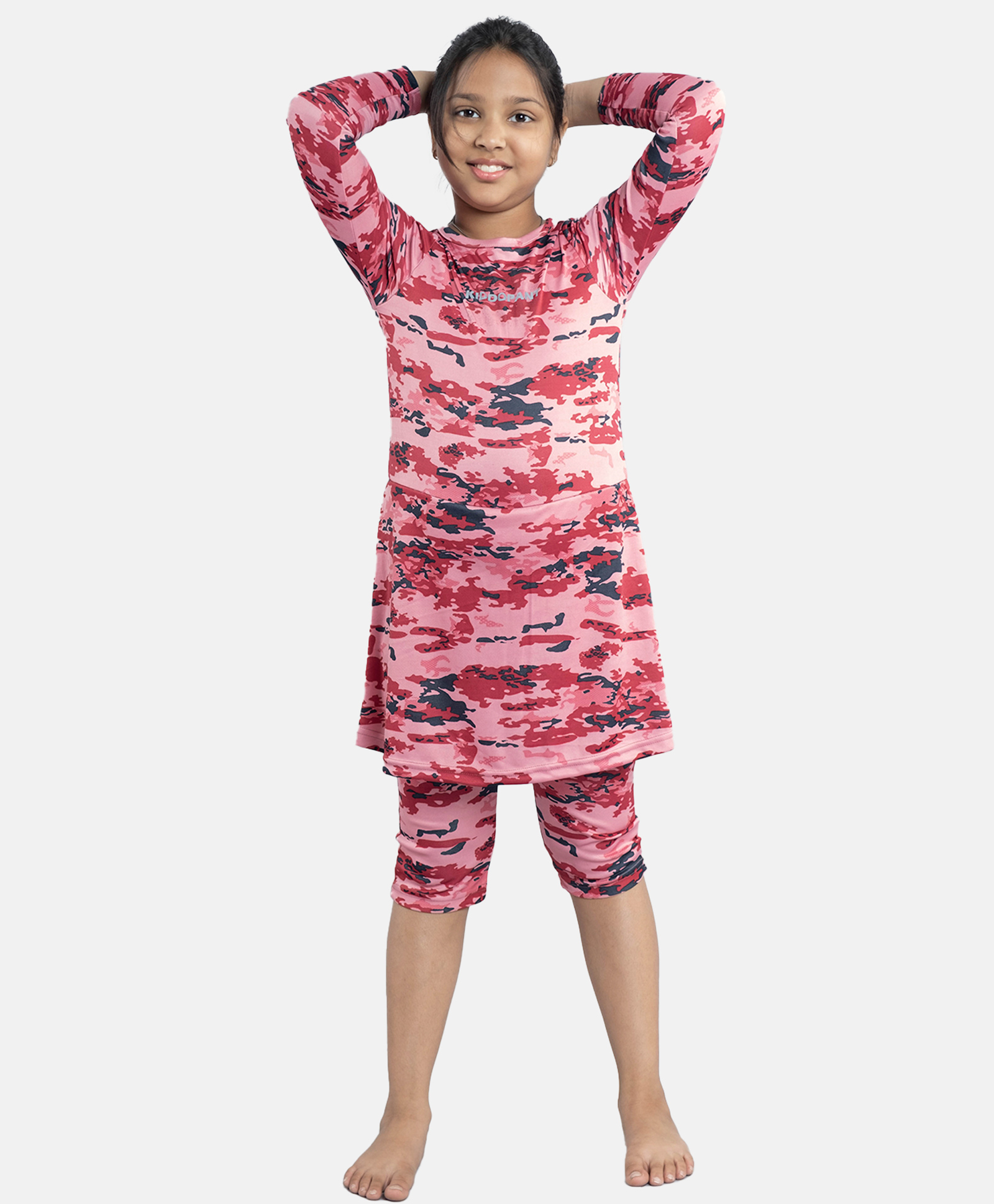 Kiddopanti Full Sleeves Abstract printed  Jammer Swim Dress - Pink & Maroon-image-25