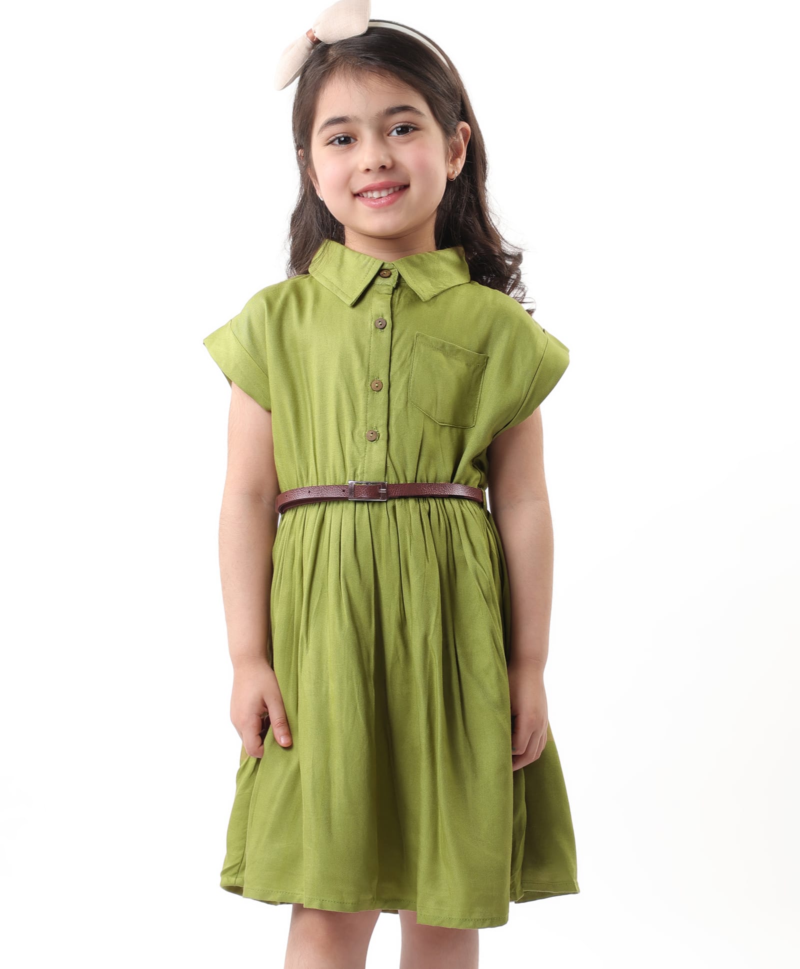 Babyhug Rayon Woven Sleeveless Solid Color Frock With Belt - Multicolor-picture-26