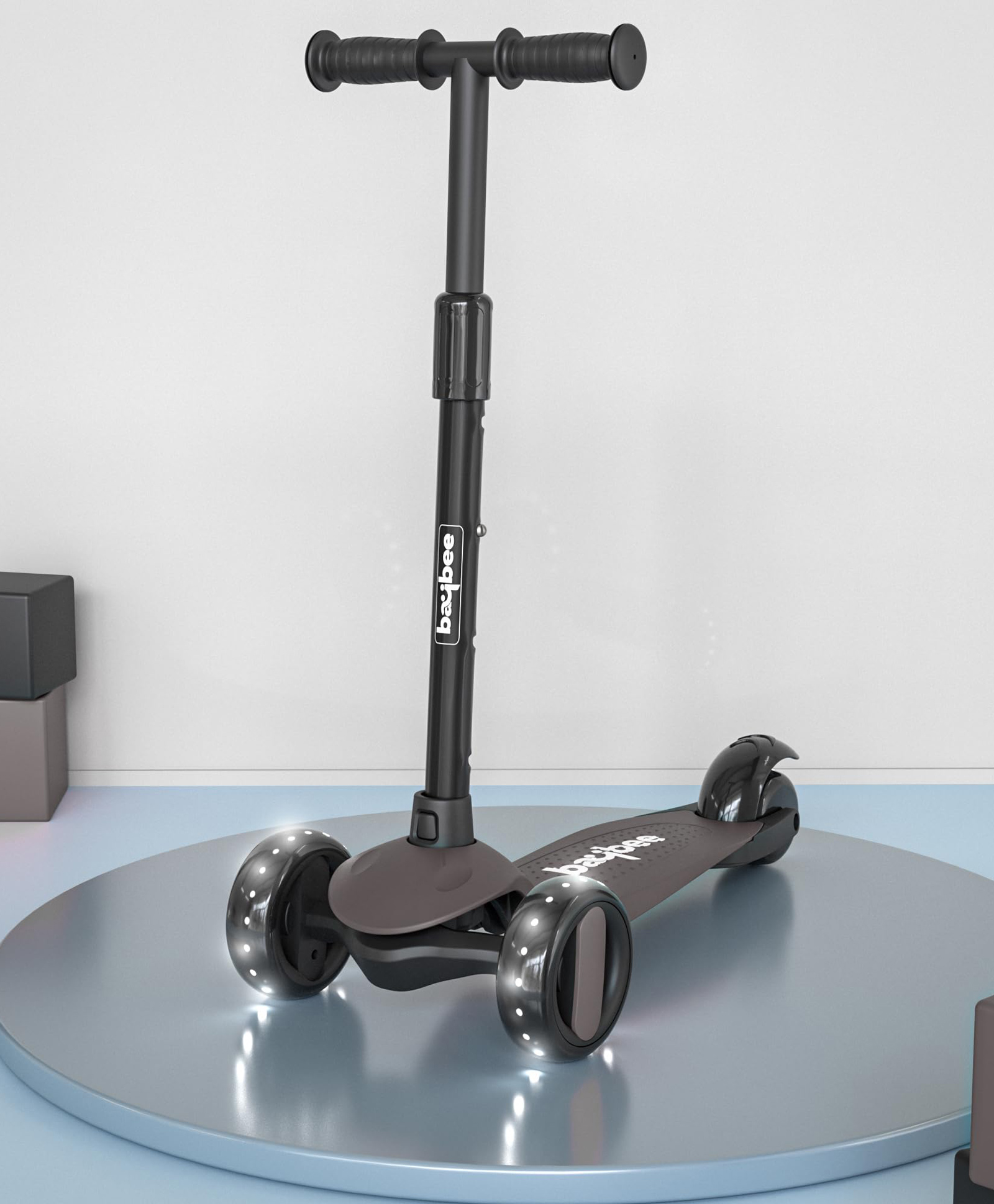BAYBEE Alpha Kick Scooter for Kids 3 Wheel Kids Scooter with 4 Height Adjustable Handle Runner Scooter with LED PU Wheels & Brake Skate Scooter for Kids - Grey-picture-41