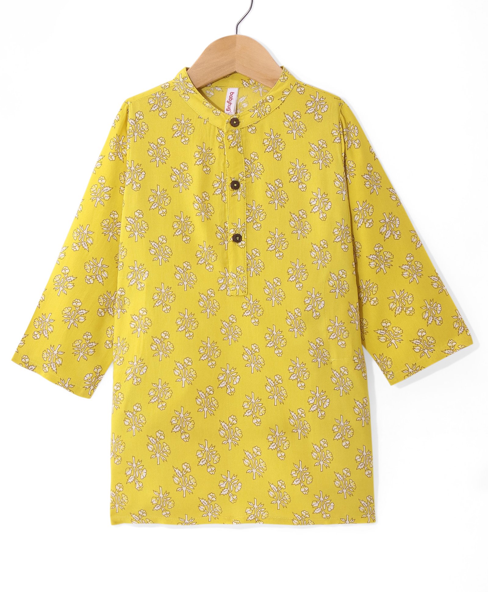 Babyhug Cambric Woven Kurta Floral Print -  Yellow-image-7