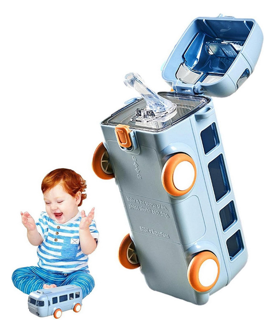 AKN TOYS Cute Bus Water Bottle, 360 Leak-Proof Children's School Water Bottle, Small Car Straw Water Cup for Children, Straw Cup with Strap and Removable Bottle Caps- PACK OF 1- COLOR MAY VARY 500 ml-image-25
