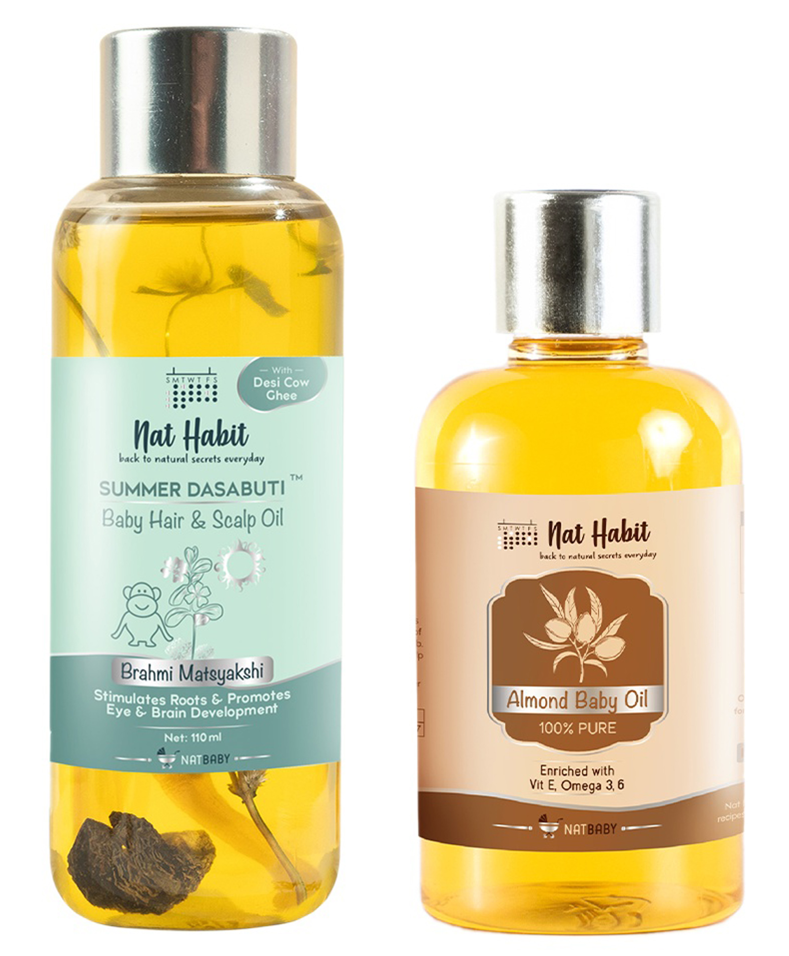 Nat Habit Baby Care Combo Baby Hair Oil - Scalp Oil Brahmi Maytakshi (110ml)  Baby Almond Oil - Massage Oil (100ml)-image-35