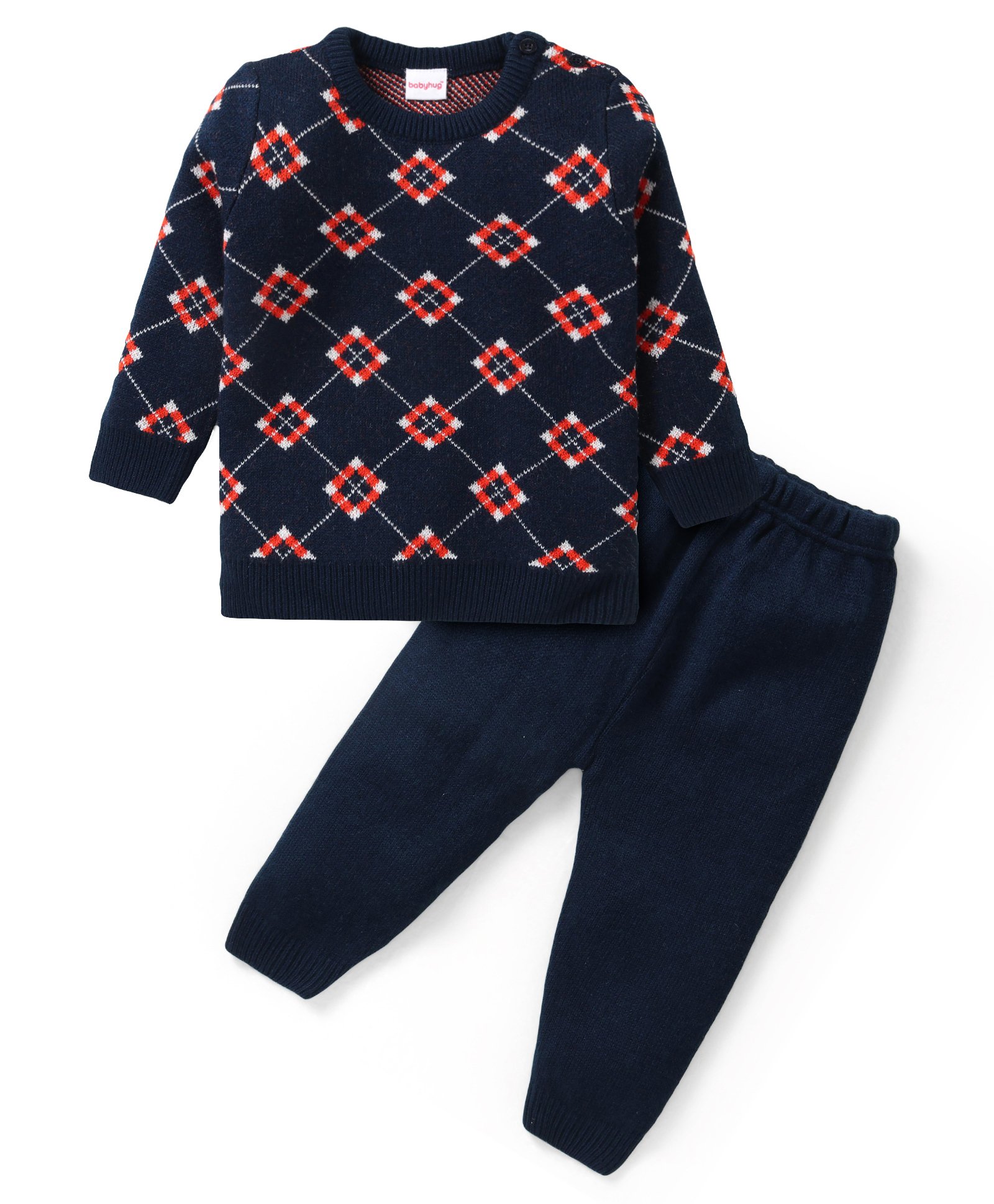 Babyhug Knit Full Sleeves Designed   Pullover Sweater & Pant Set - Navy  Blue-picture-21