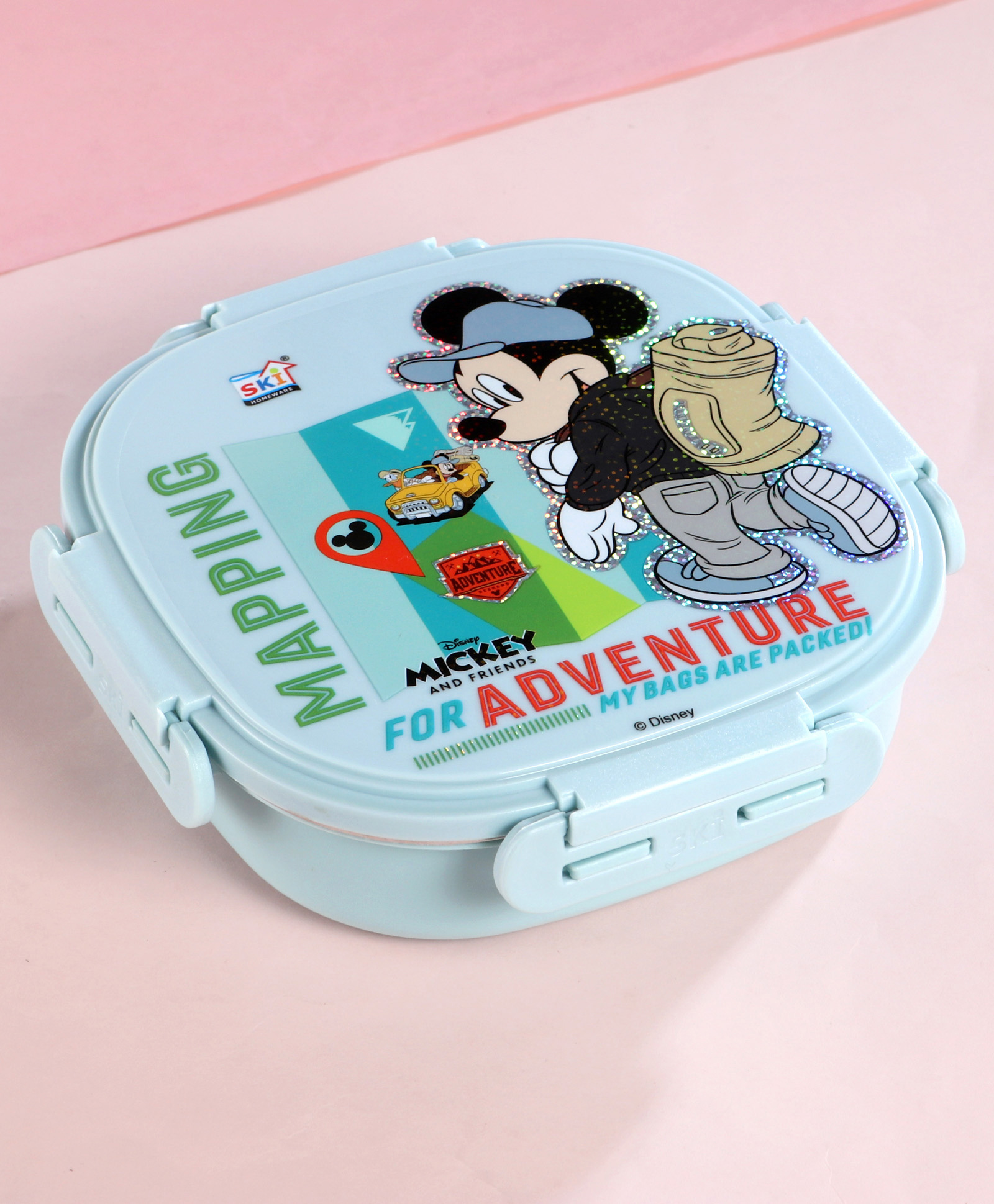 disney by ski Mickey Mouse & Friends Insulated 3 Grid Bento Lunch Box with Stainless Steel Inner & Steel Spoon yellow - 450 ml-picture-44