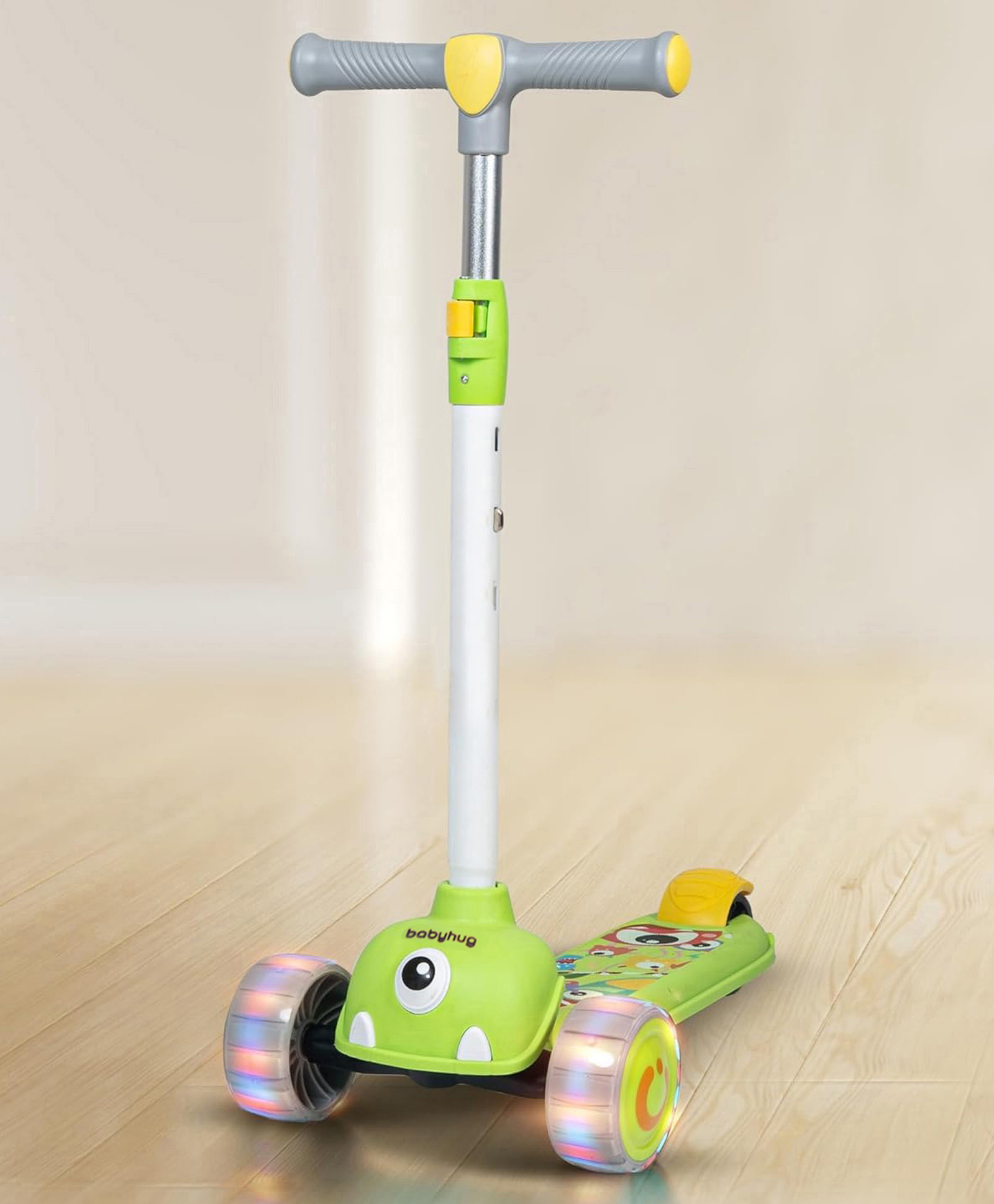 Babyhug Foldable Scooter with LED Light and Adjustable Handle -Green-image-47