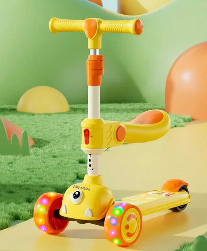 Play Nation  Kick 7 Stand Design  Scooter Wide Standing Deck & 3-Level Adjustable Handlebar - Yellow