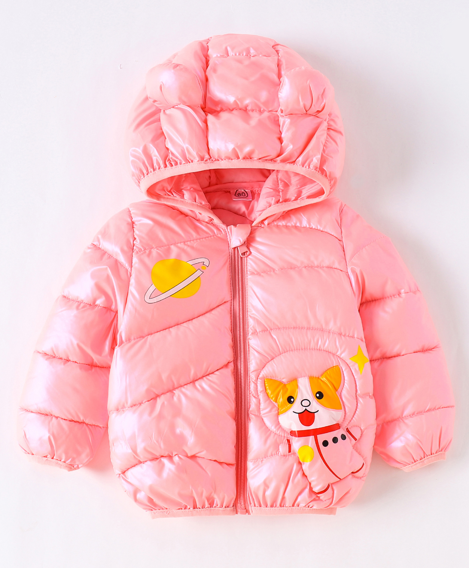 Kookie Kids Full Sleeves Padded Hooded Jacket with Planet & Fox Print - Pink-image-19