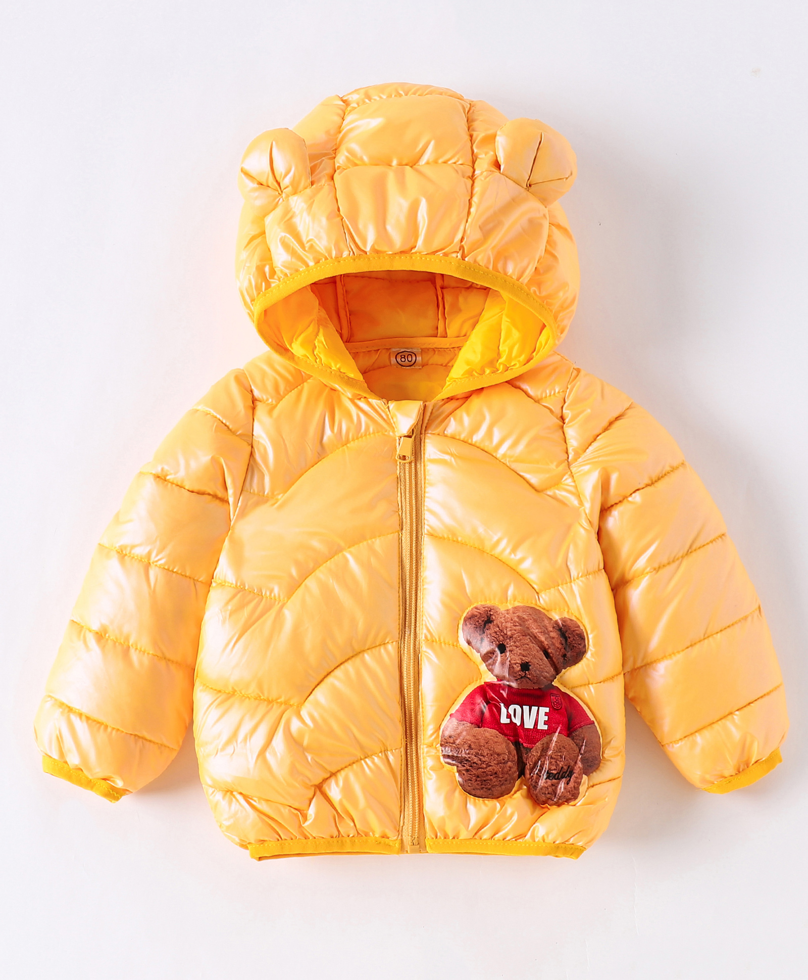 Kookie Kids Full Sleeves Padded Hooded Jacket with Teddy Bear Print - Yellow-picture-20