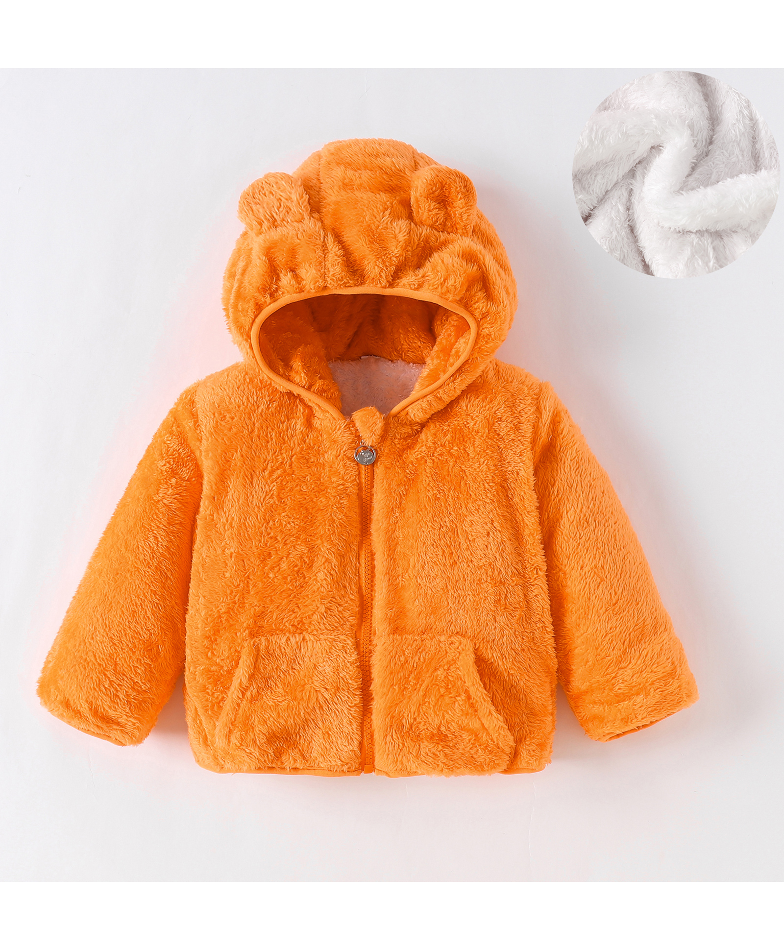 Kookie Kids Full Sleeves Hoodie with Bear Applique & Pocket - Orange-image-34