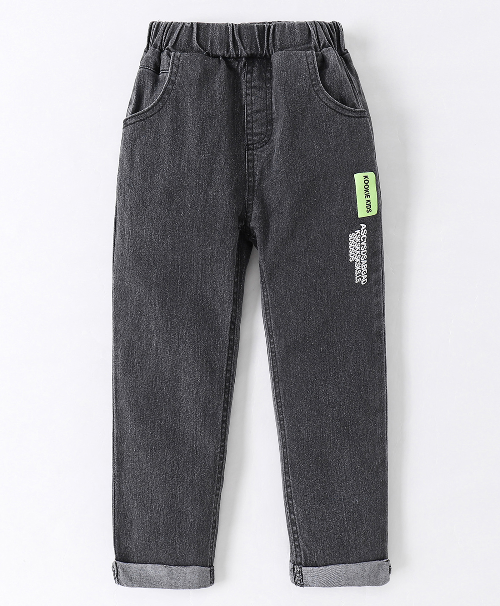 Kookie Kids Full Length Text Printed Jeans - Black-picture-13