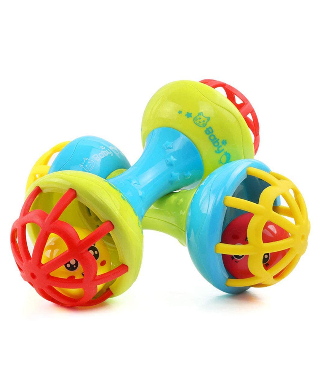 New Pinch Baby Dumb Bell Shaped Rattle Teether - Multicolor (pack of 2)-image-40