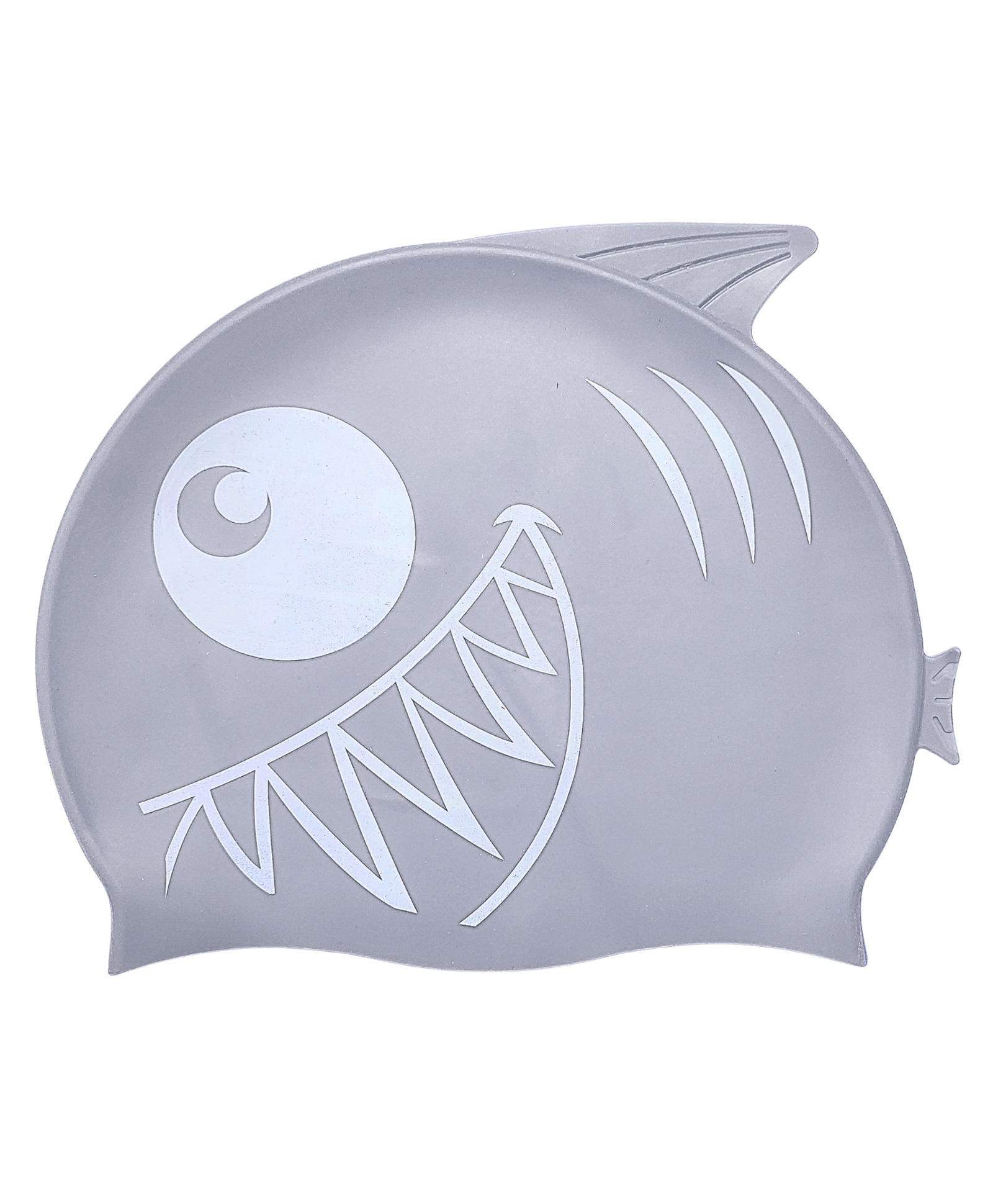 KARBD Fish Design Silicone Swimming Cap for Kids - Open Jaw Silver White-image-6