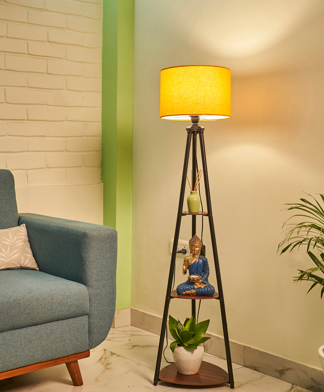 Crosscut Metal Floor Lamp with 3 shelves (Fresh Yellow)-image-14