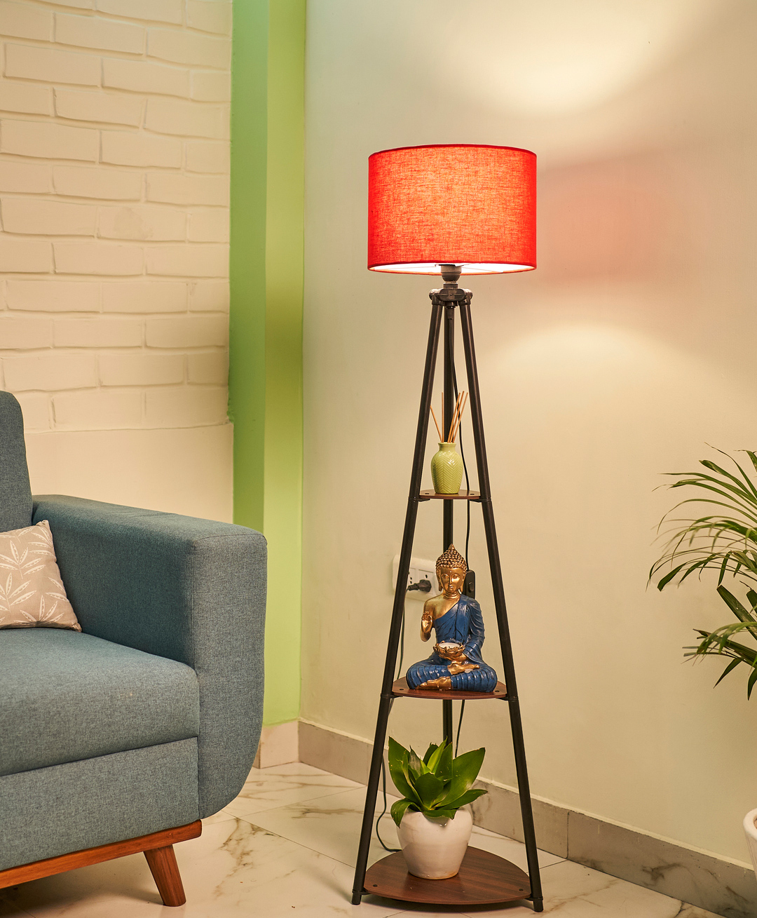 Crosscut Metal Floor Lamp with 3 shelves (Lily Red)-image-37