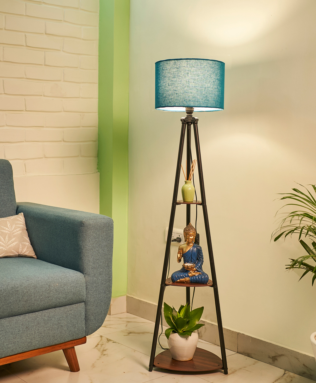 Crosscut Metal Floor Lamp with 3 shelves (Royal Blue)-image-21