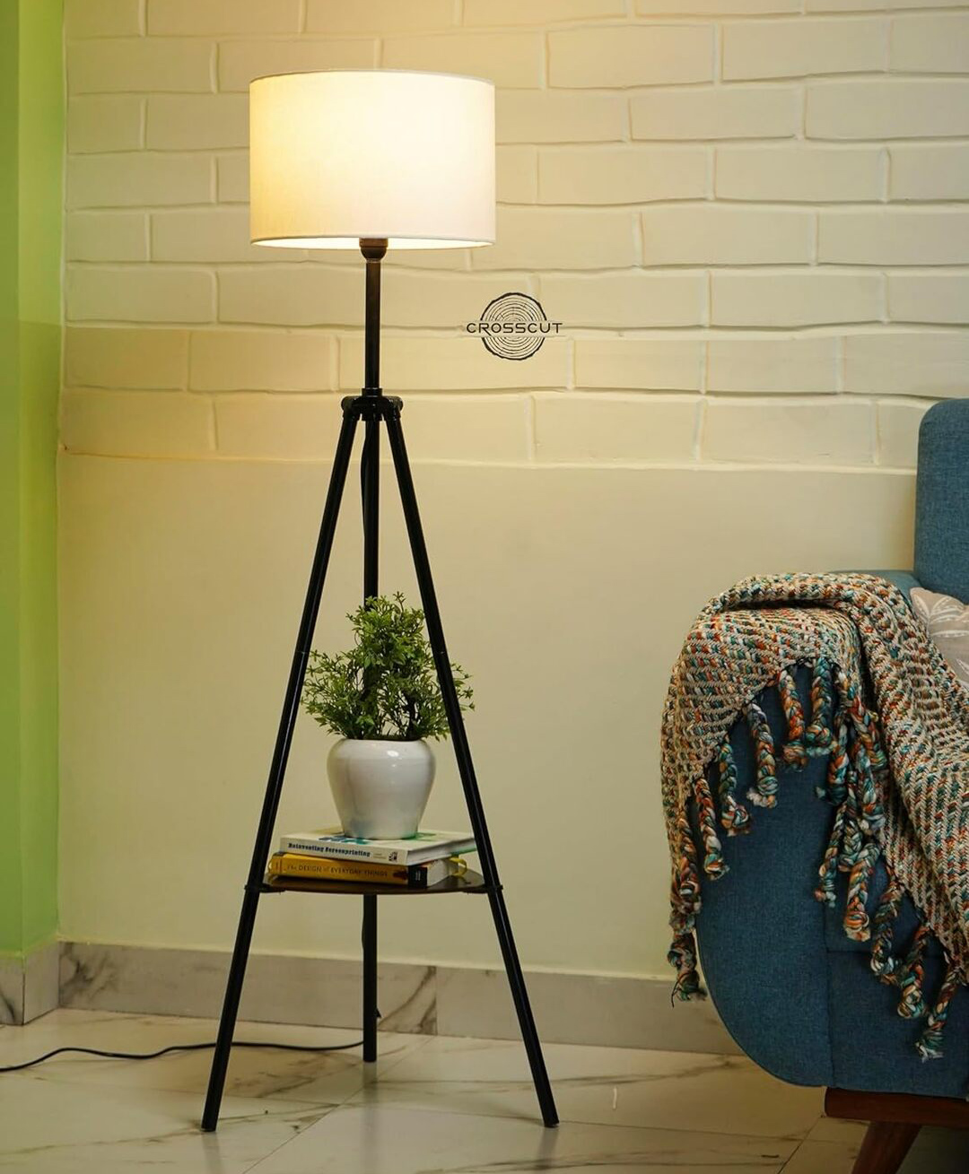 Crosscut Metal Floor Lamp with decorative shelf (Cotton White)-picture-13