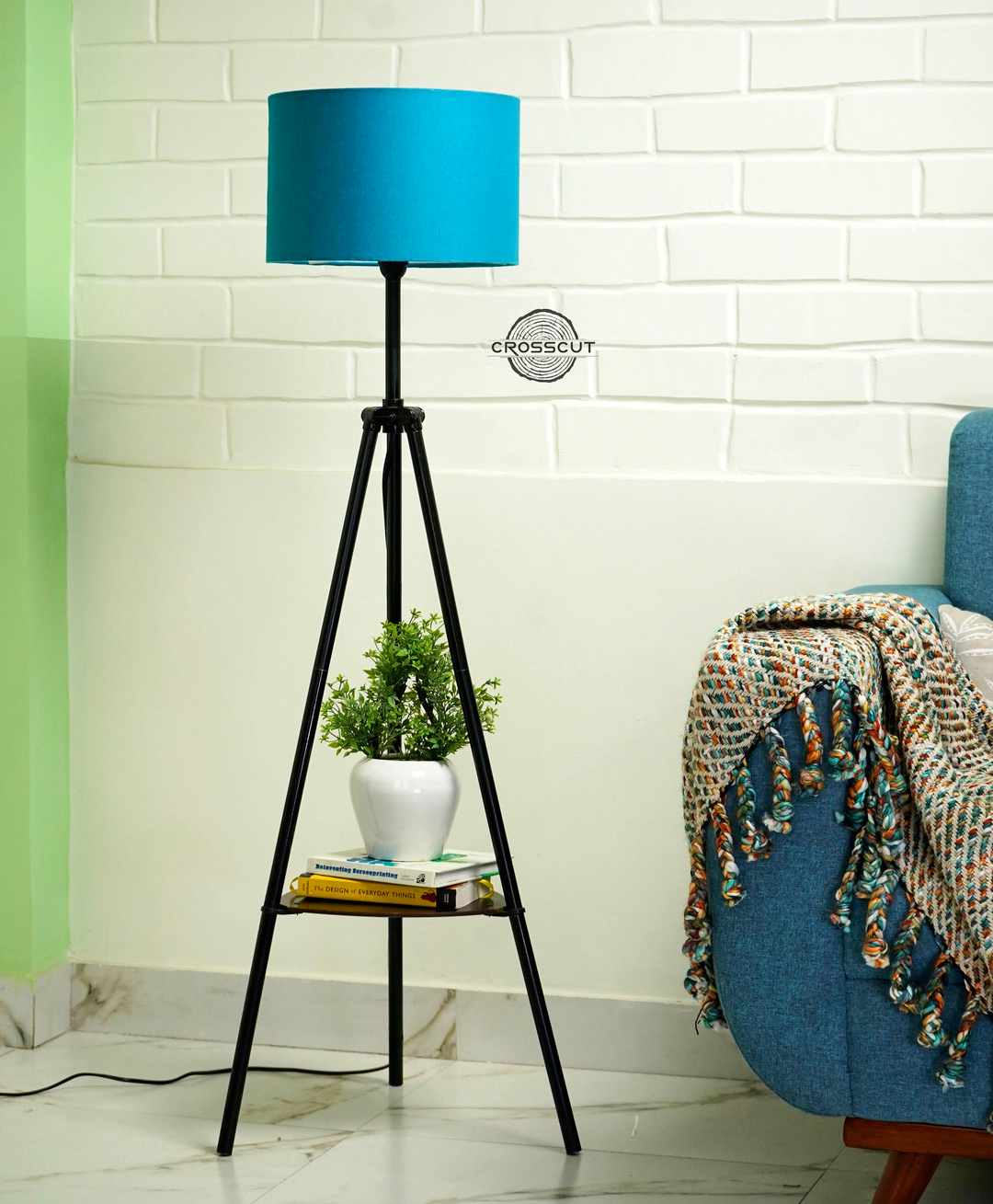 Crosscut Metal Floor Lamp with decorative shelf (Royal Blue)-image-20