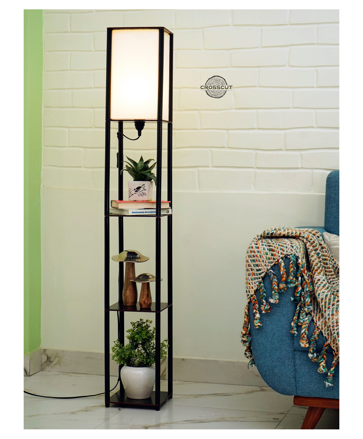 Crosscut Tower Floor Lamp (Cotton White)