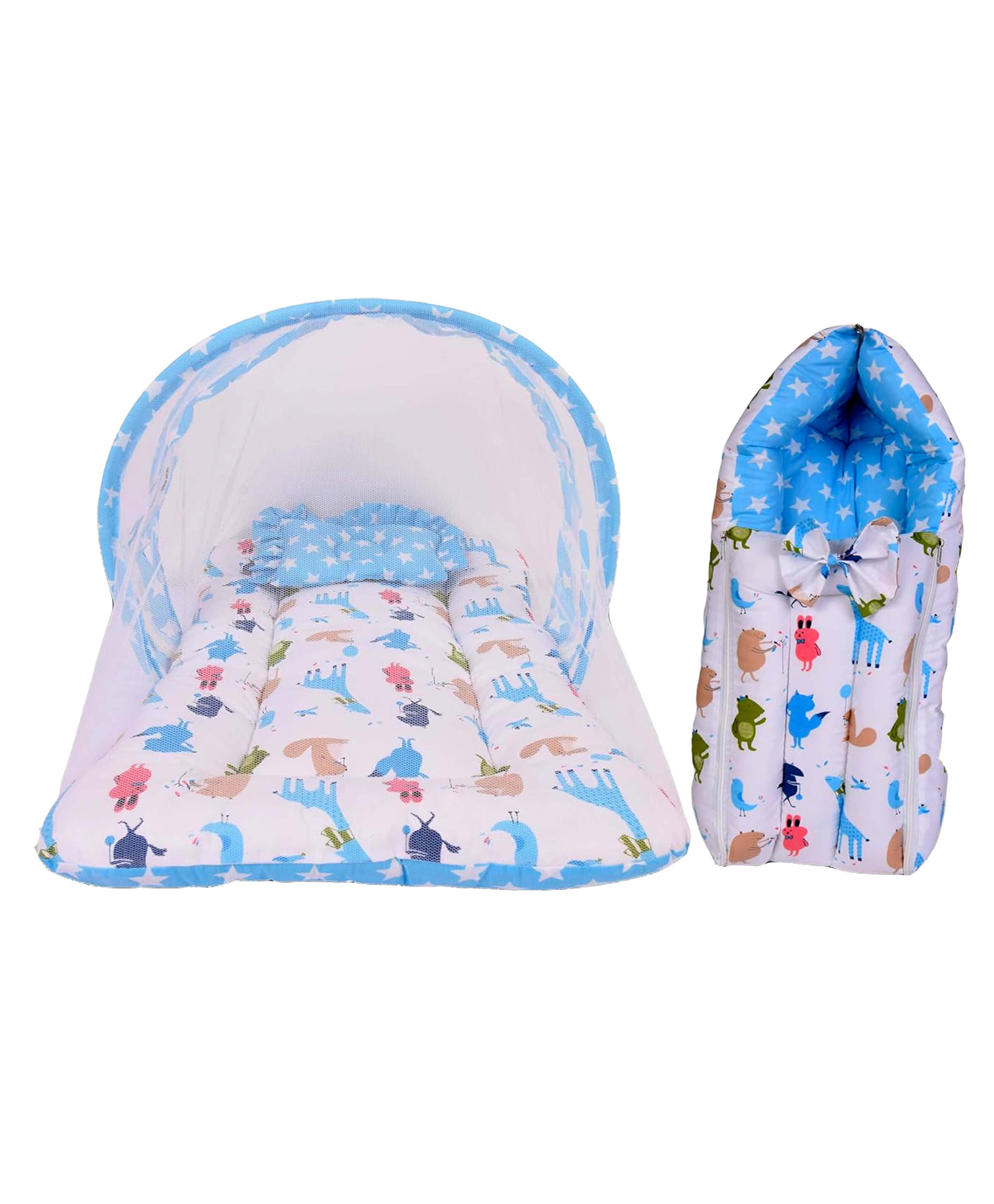 Babytoons Baby Gift Pack Set Mattress with Net & Sleeping Bag (Blue, 0-12 Months)-picture-26
