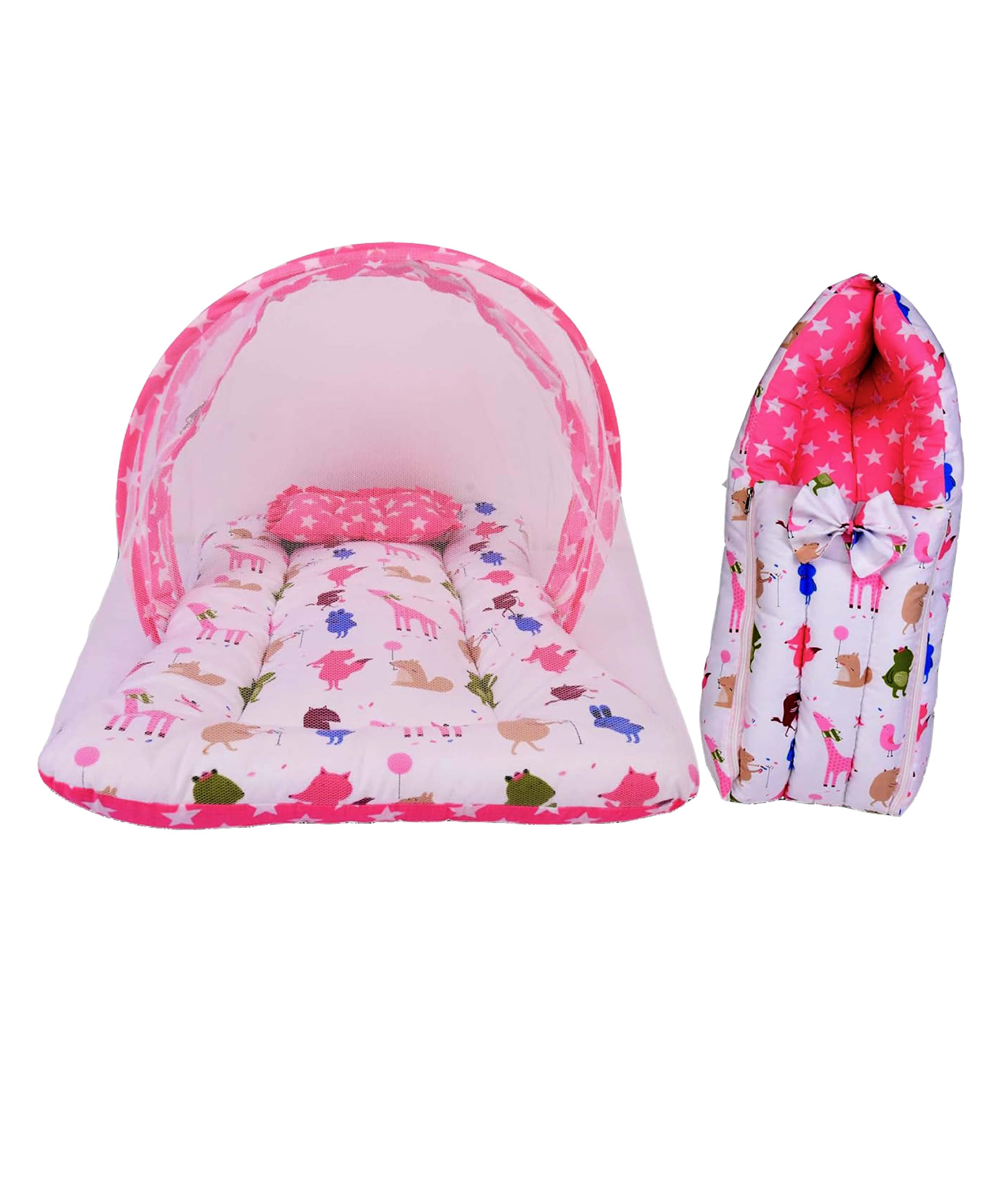 Babytoons Baby Gift Pack Set Mattress with Net & Sleeping Bag (Pink, 0-12 Months)-picture-13