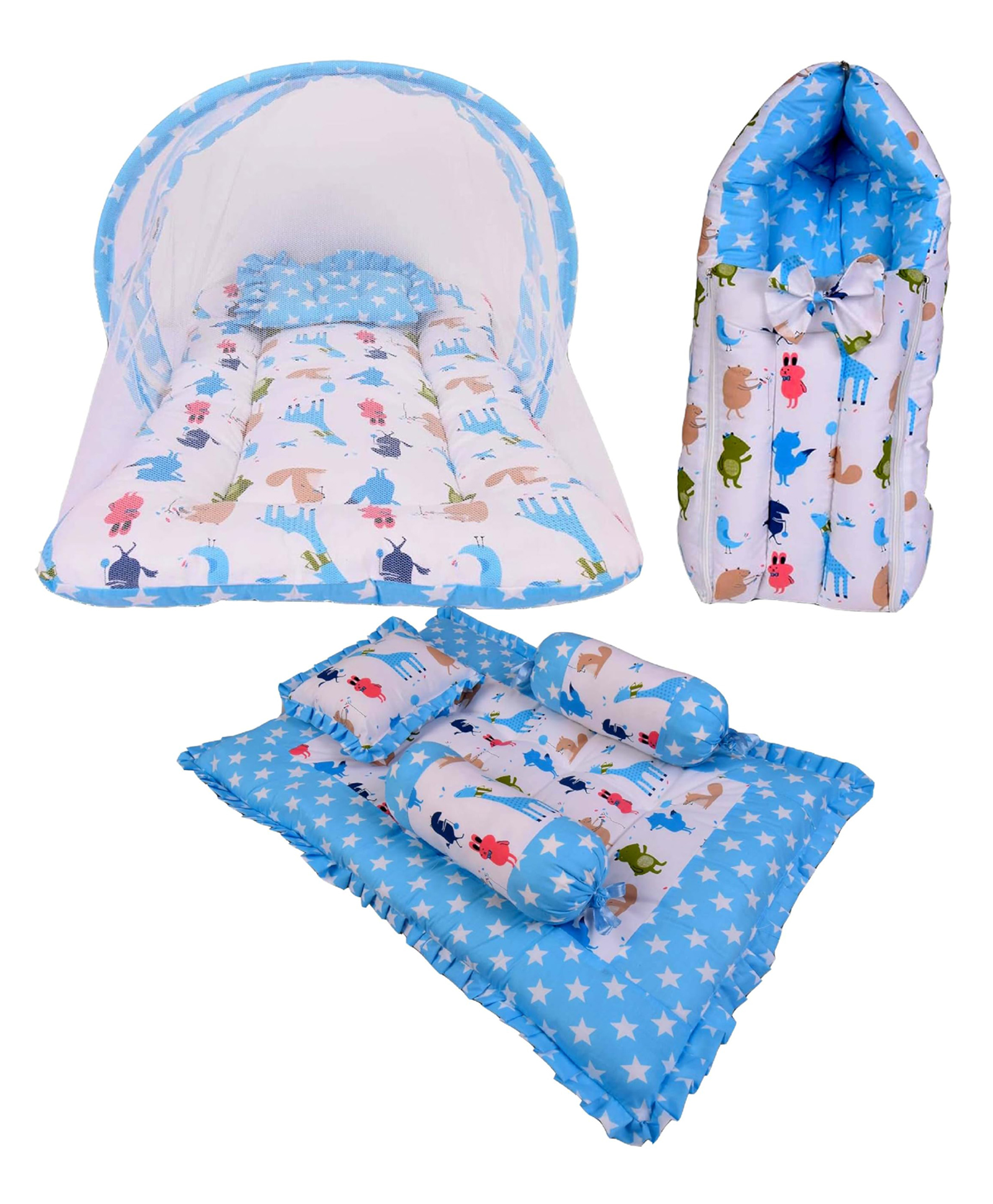 Babytoons Combo of Baby Bed with Net | Carry Bag | 4 Pcs Bedding (Blue, 0-12 Months)-image-31