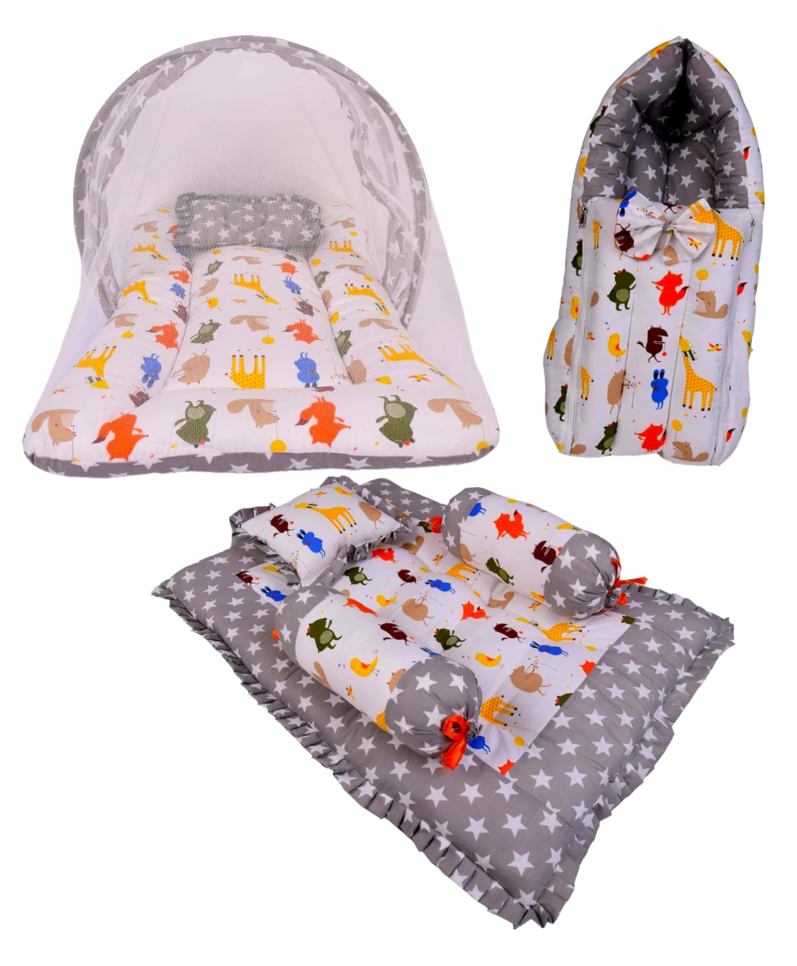 Babytoons Combo of Baby Bed with Net | Carry Bag | 4 Pcs Bedding (Grey, 0-12 Months)-picture-45
