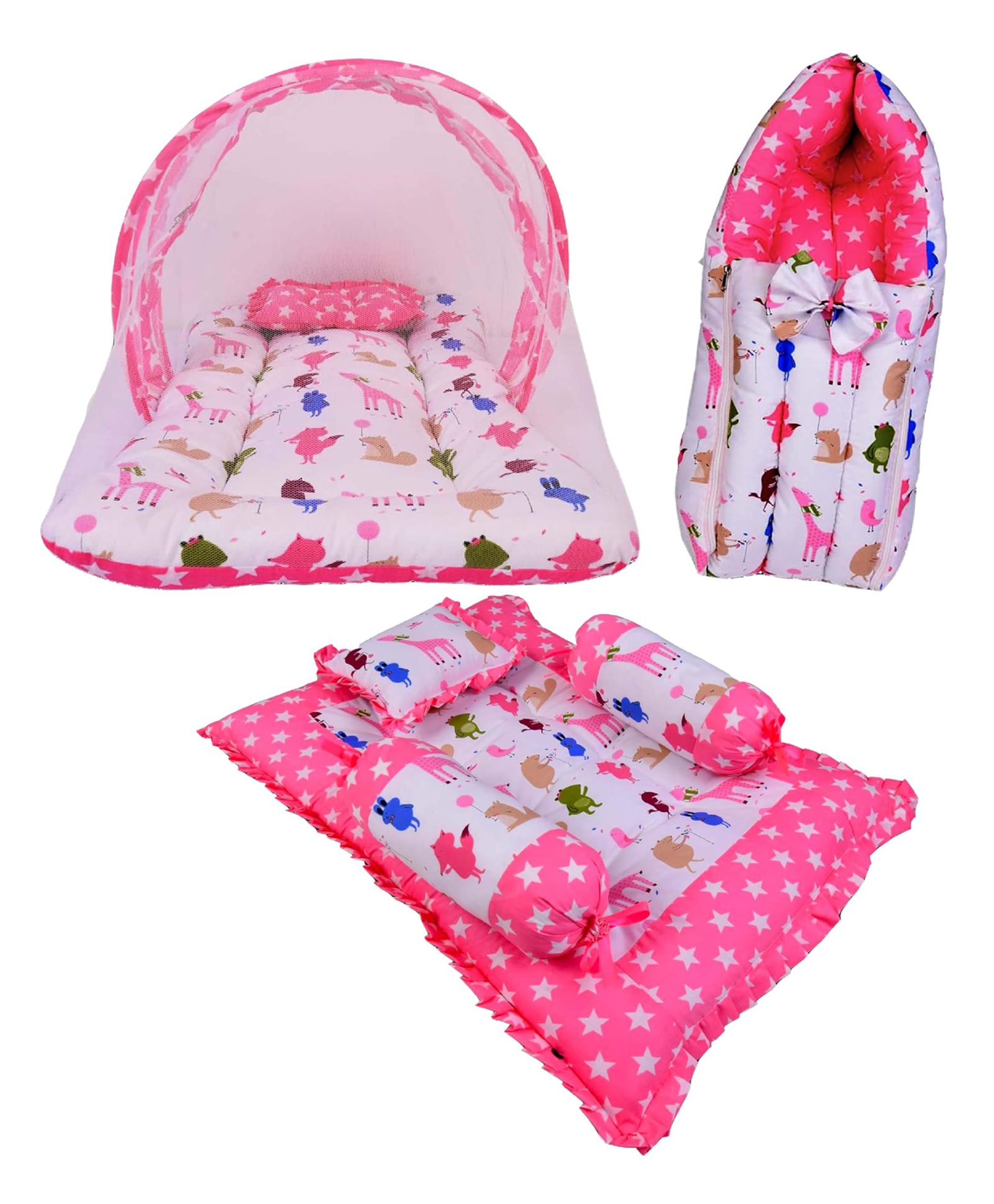 Babytoons Combo of Baby Bed with Net | Carry Bag | 4 Pcs Bedding (Pink, 0-12 Months)-image-27