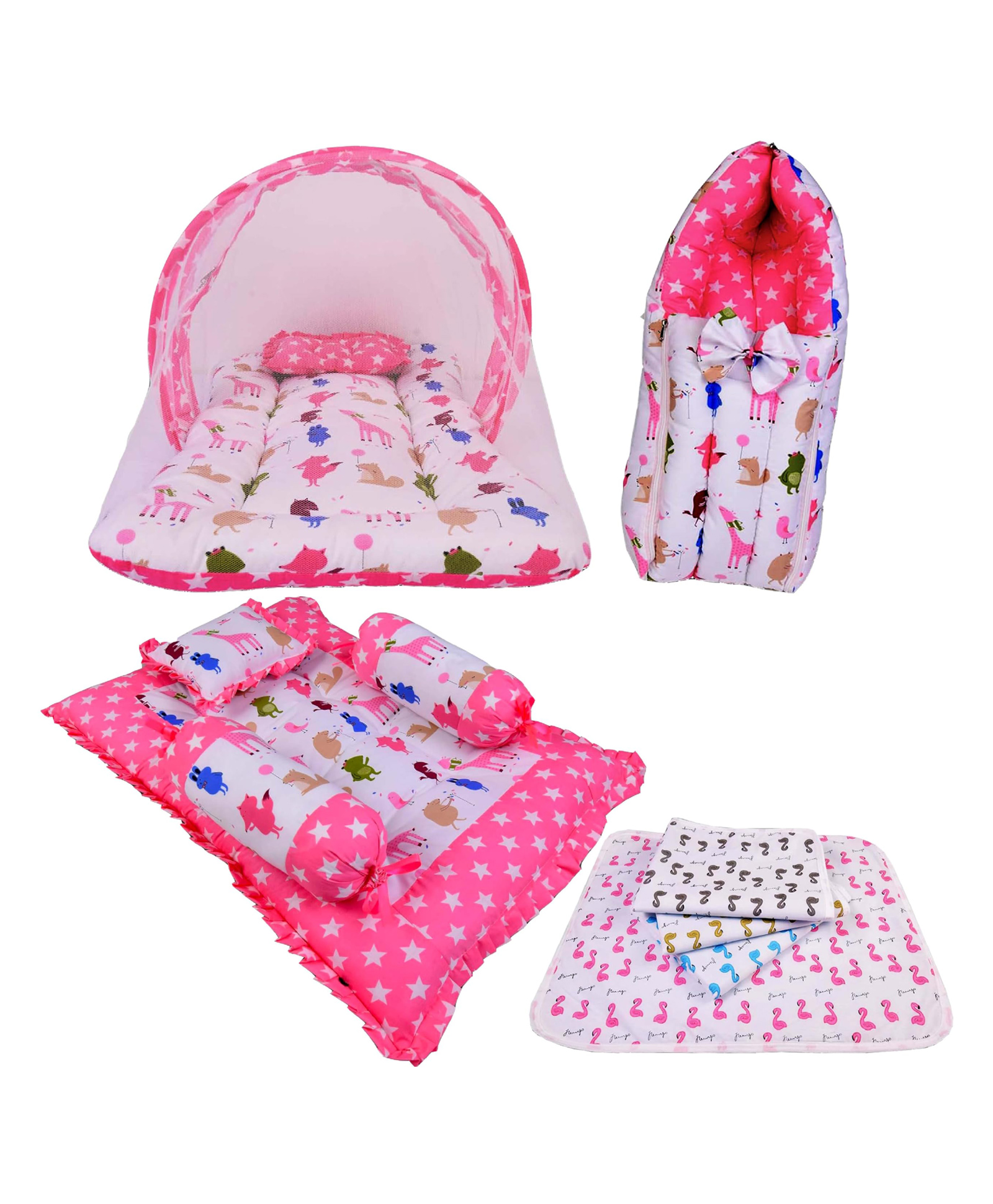 Babytoons Combo of Baby Mattress with Net | Sleeping Bag | 4 Pcs Bedding Set | 4 Waterproof Sheets (Pink, 0-12 Months)-image-16