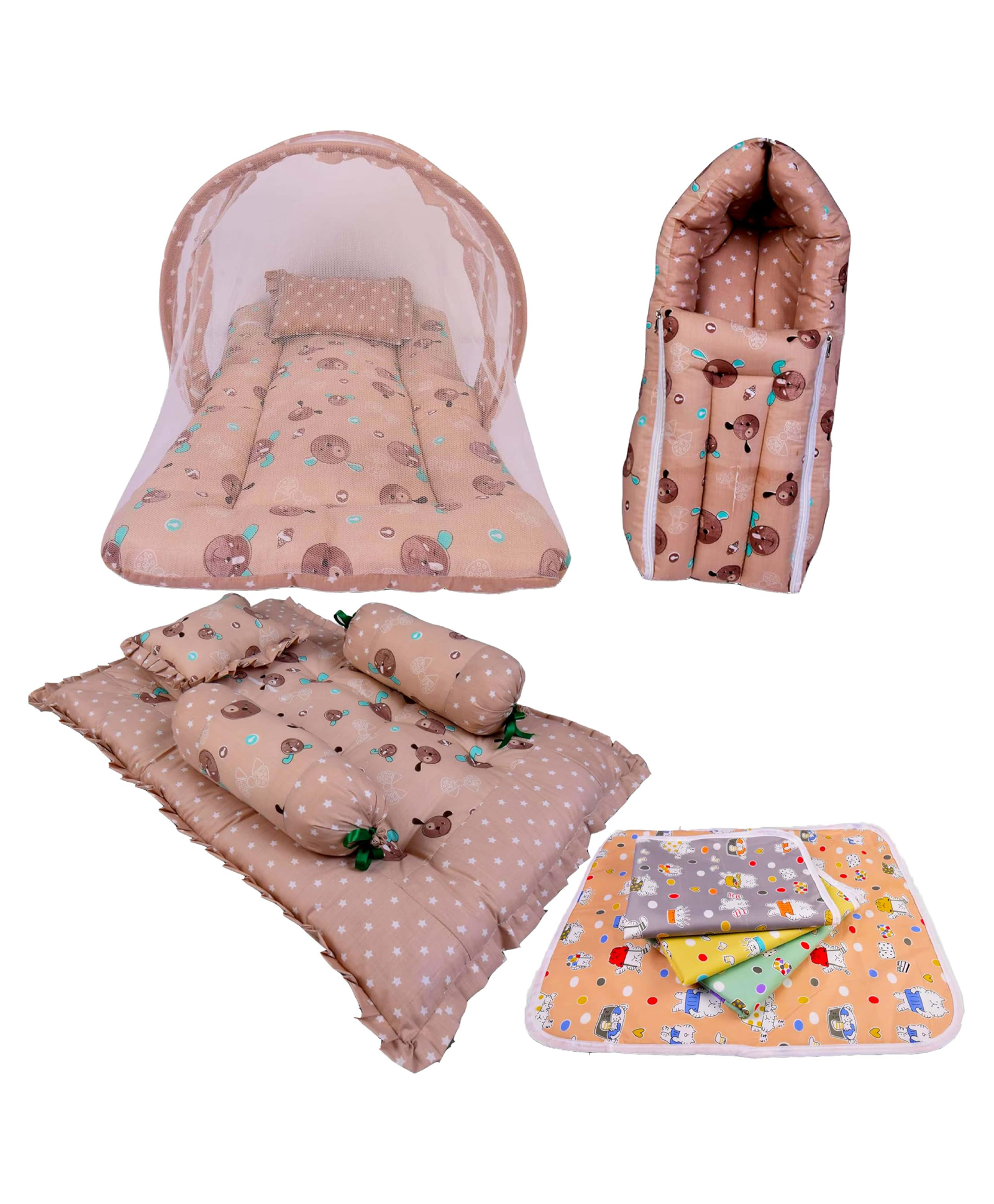 Babytoons Baby Cotton Complete Sleeping Essentials All in One Bedding Essentials (0-12 Months, Brown)-image-49