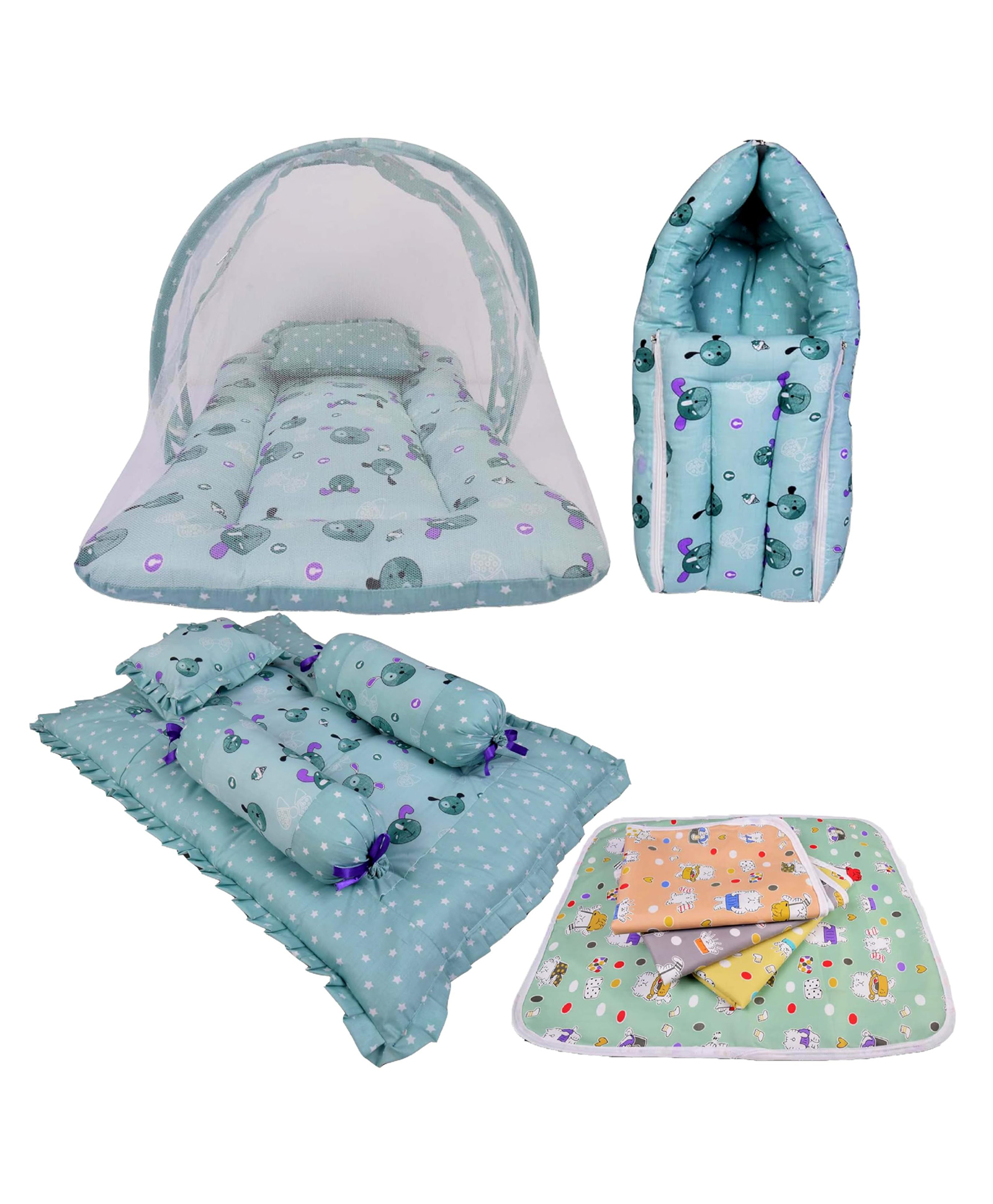 Babytoons Baby Cotton Complete Sleeping Essentials All in One Bedding Essentials (0-12 Months, Green)-picture-0