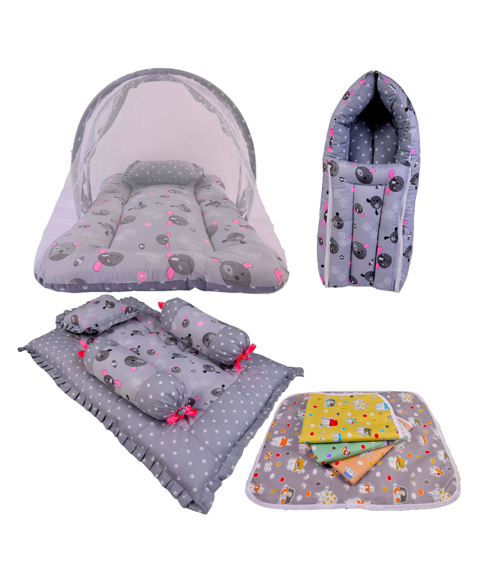 Babytoons Baby Cotton Complete Sleeping Essentials All in One Bedding Essentials (0-12 Months, Grey)-image-9